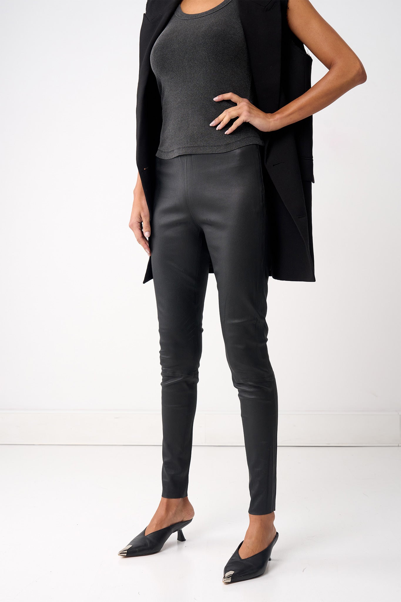 West Broadway High Rise Leather Leggings Black Stretch Leather