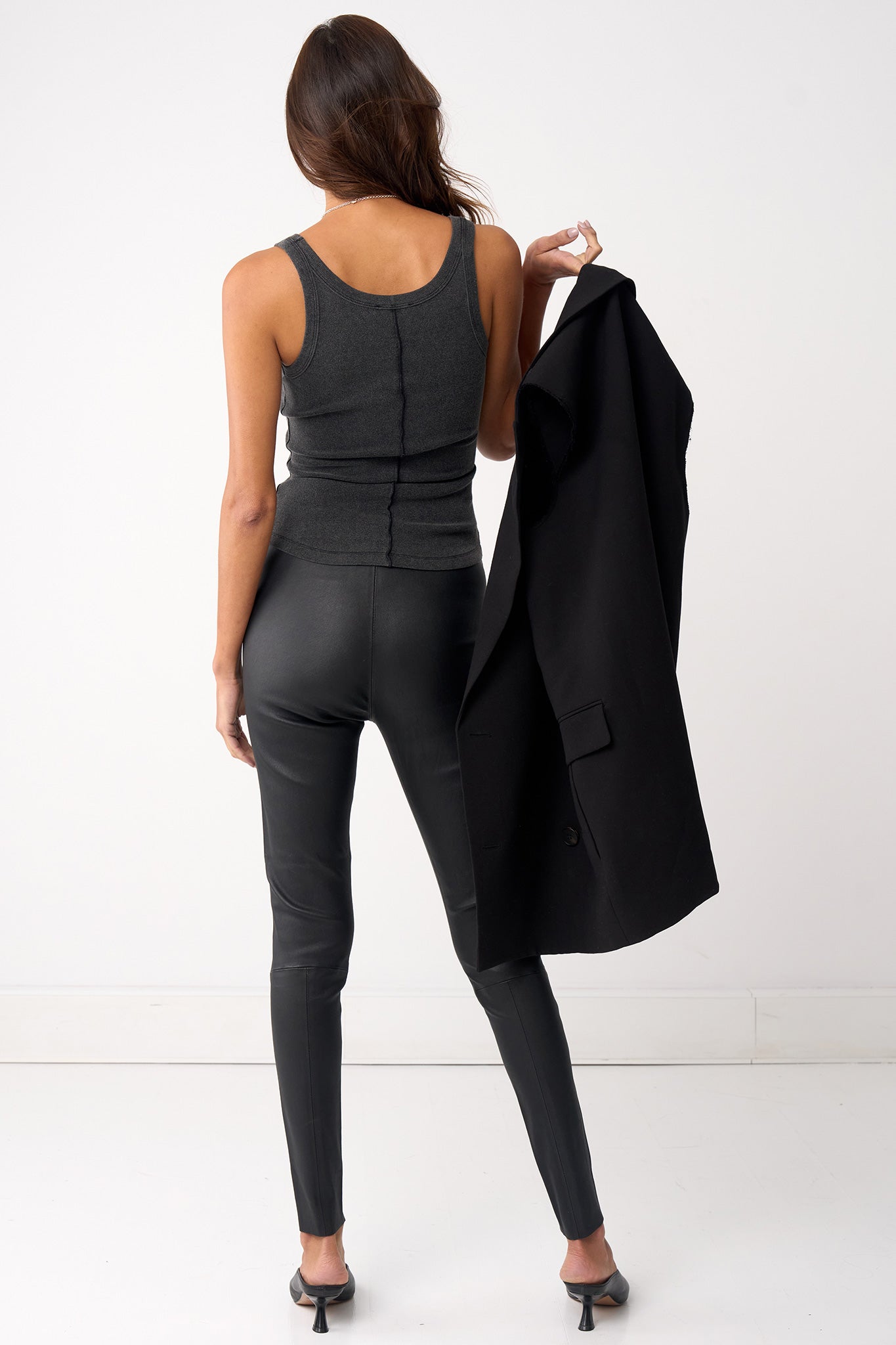 West Broadway High Rise Leather Leggings Black Stretch Leather