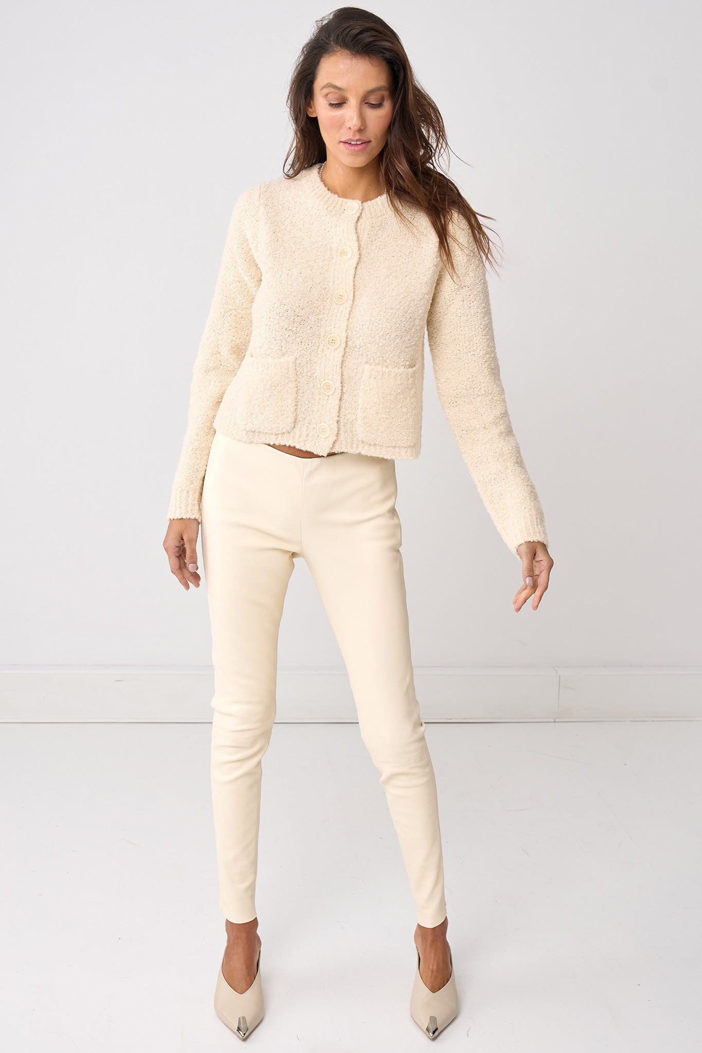 West Broadway Sleek Leather Leggings Seashell White Leather