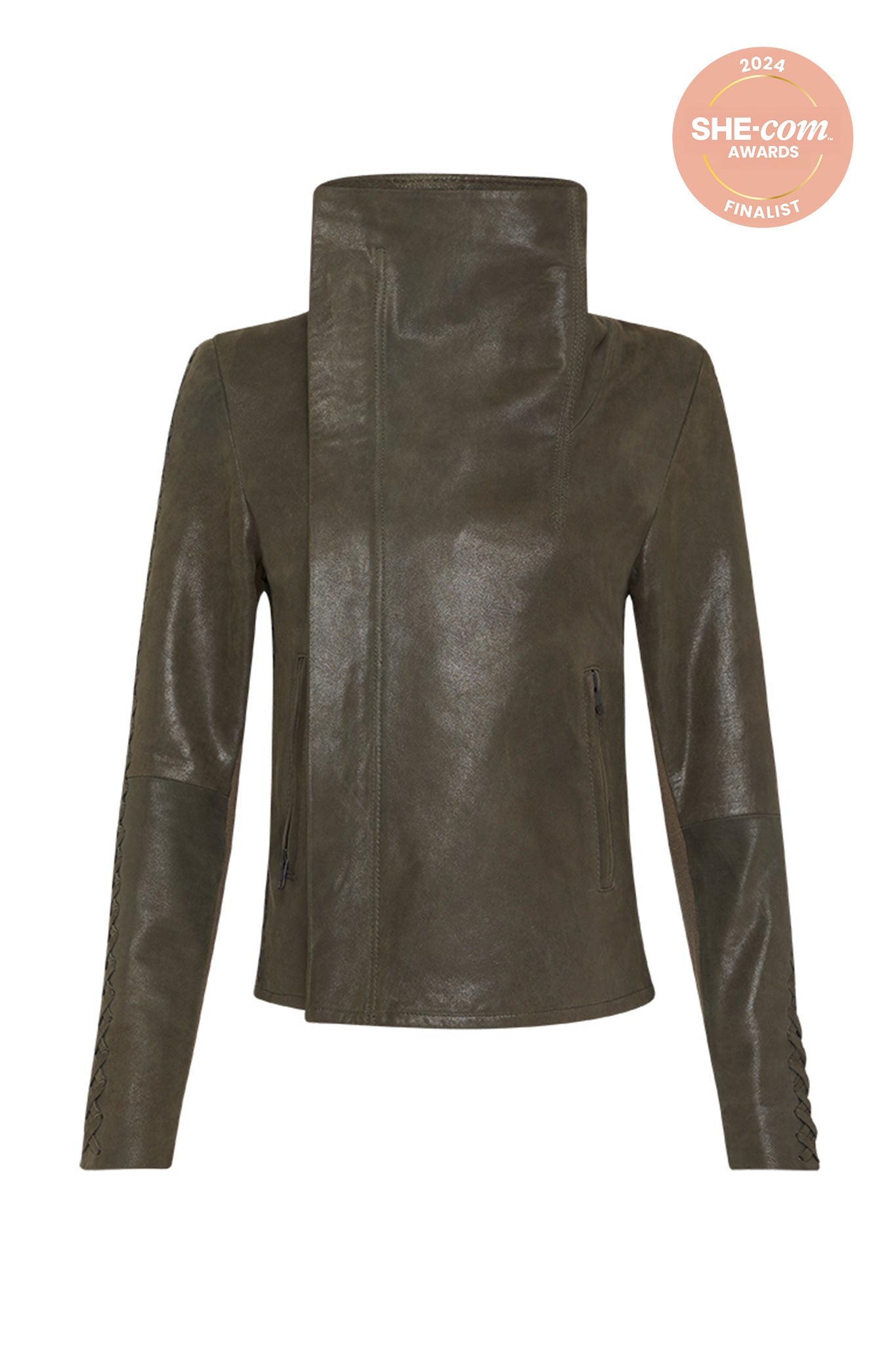 The Paddington Drape Jacket Dark Fern Leather