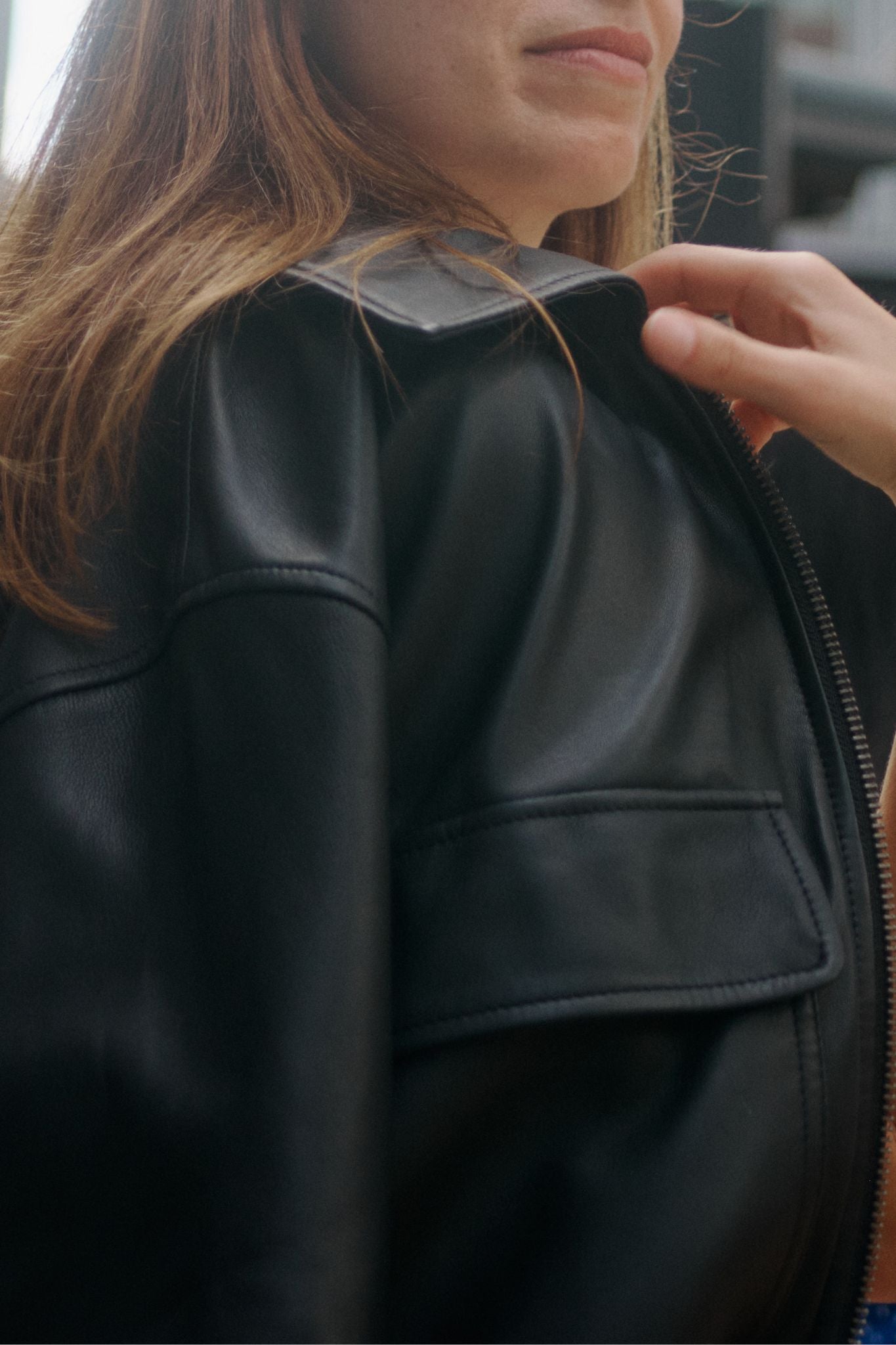 Bedford Bomber Funnel Neck Jacket Black Leather