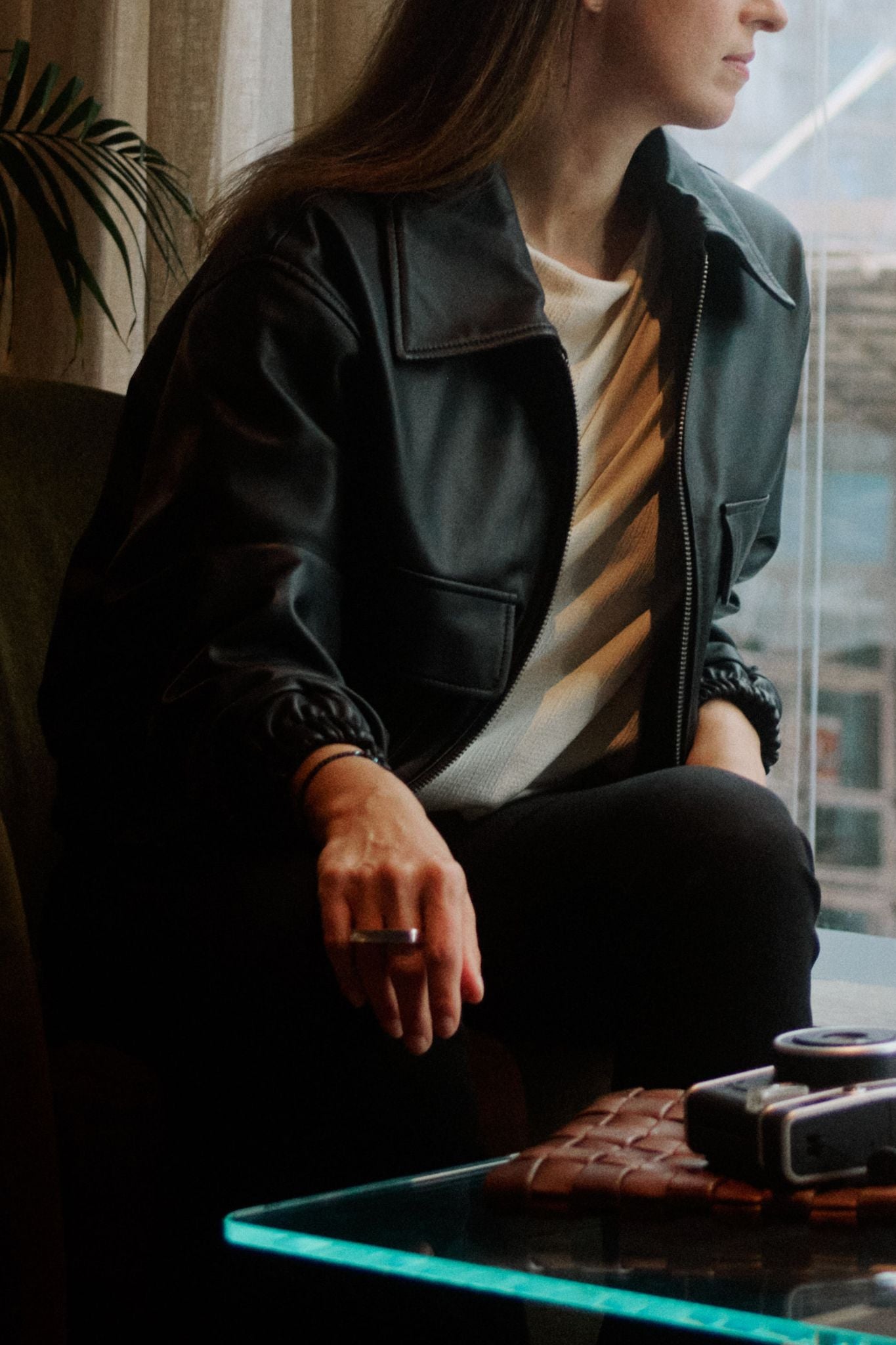 Bedford Bomber Funnel Neck Jacket Black Leather