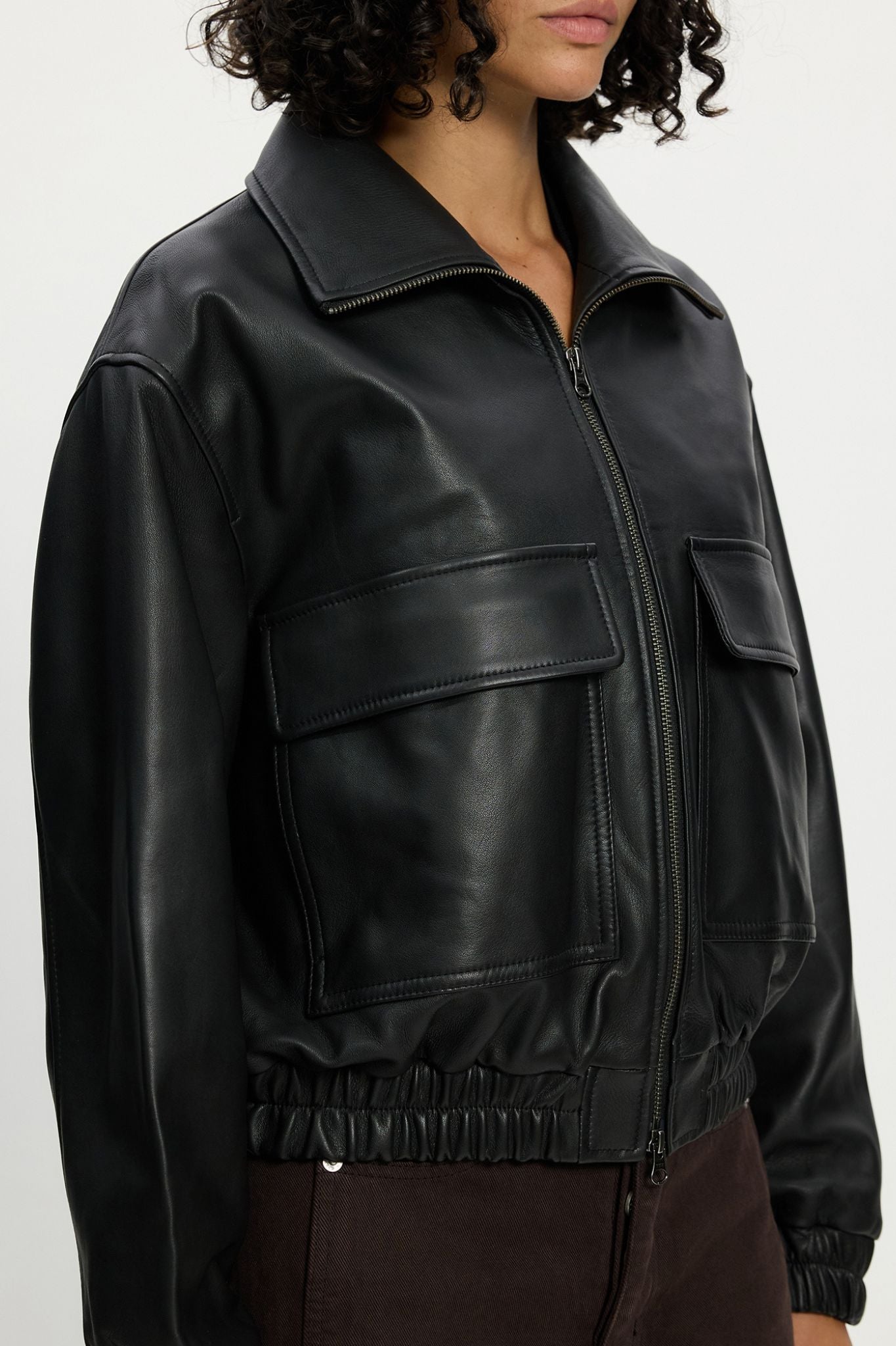 Bedford Bomber Funnel Neck Jacket Black Leather