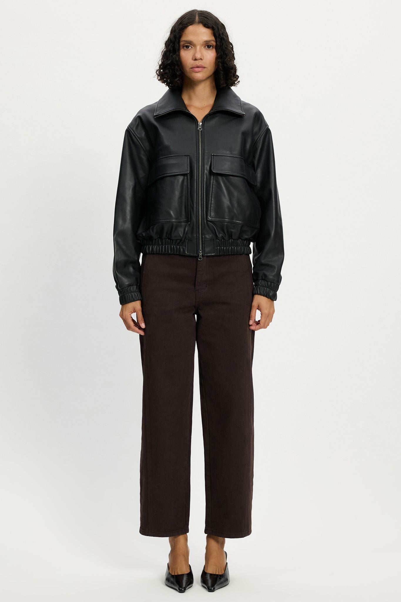 Bedford Bomber Funnel Neck Jacket Black Leather