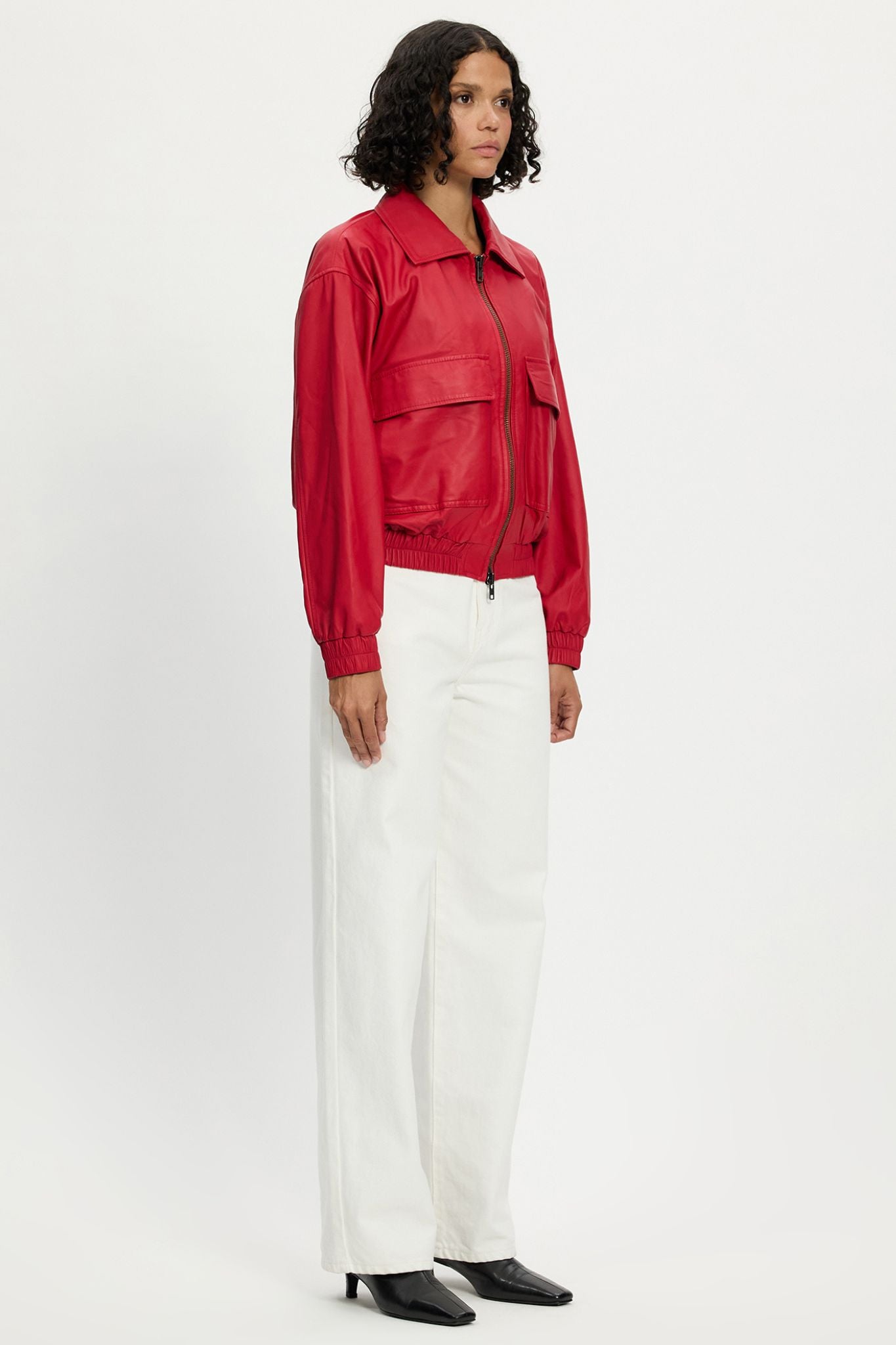 Bedford Bomber Jacket Lipstick Red Leather