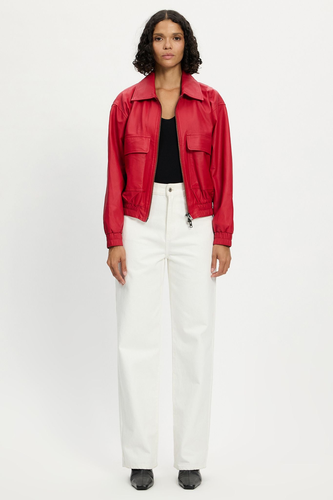 Bedford Bomber Jacket Lipstick Red Leather