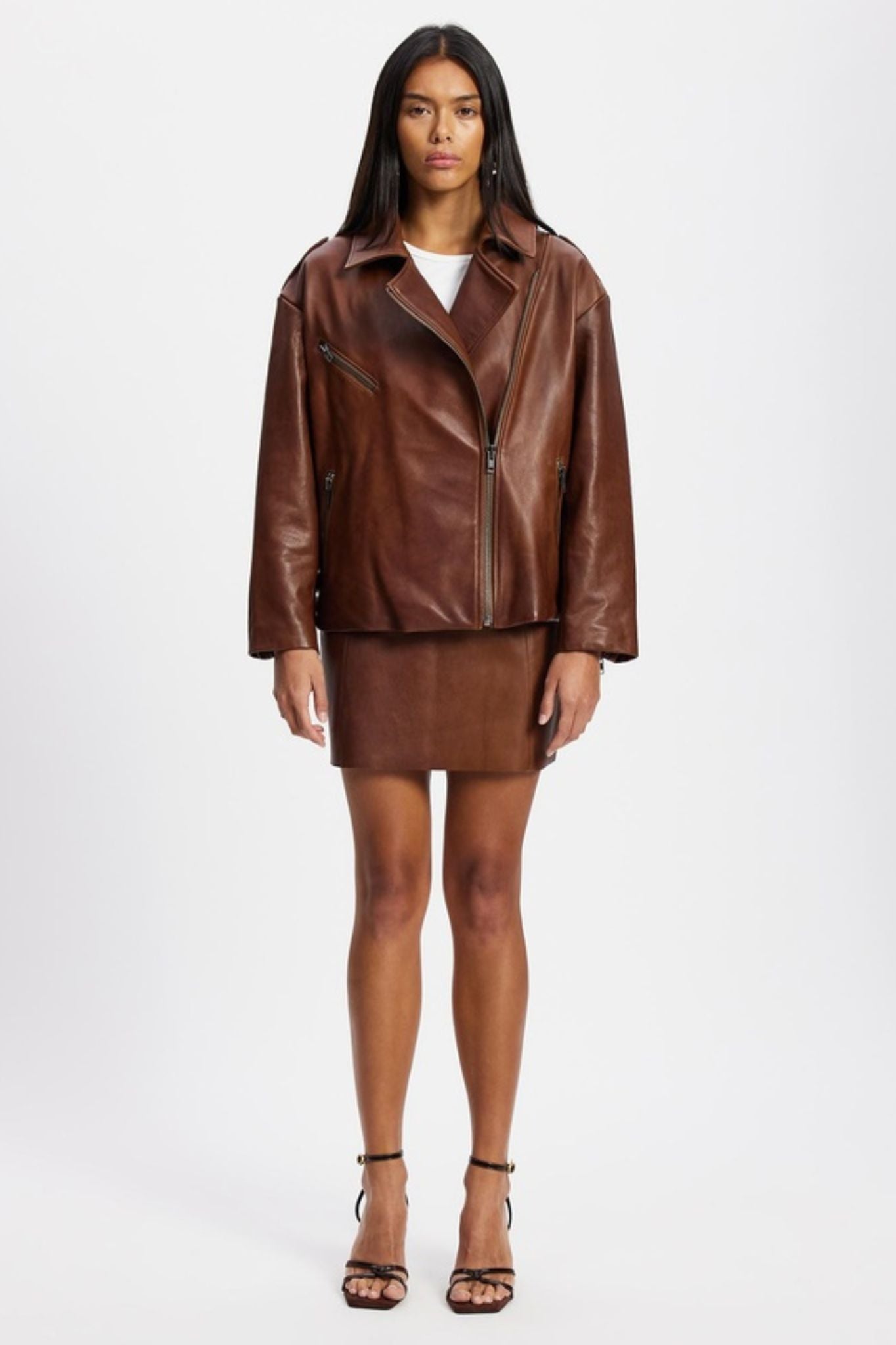 New Yorker Oversized Motor Jacket – Vintage Chocolate Leather