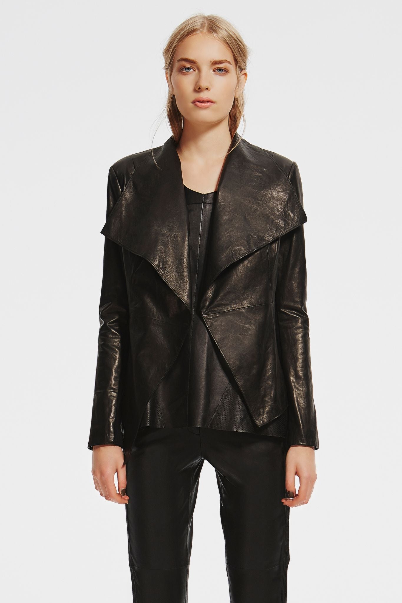 Isabella Drape Jacket Black Leather