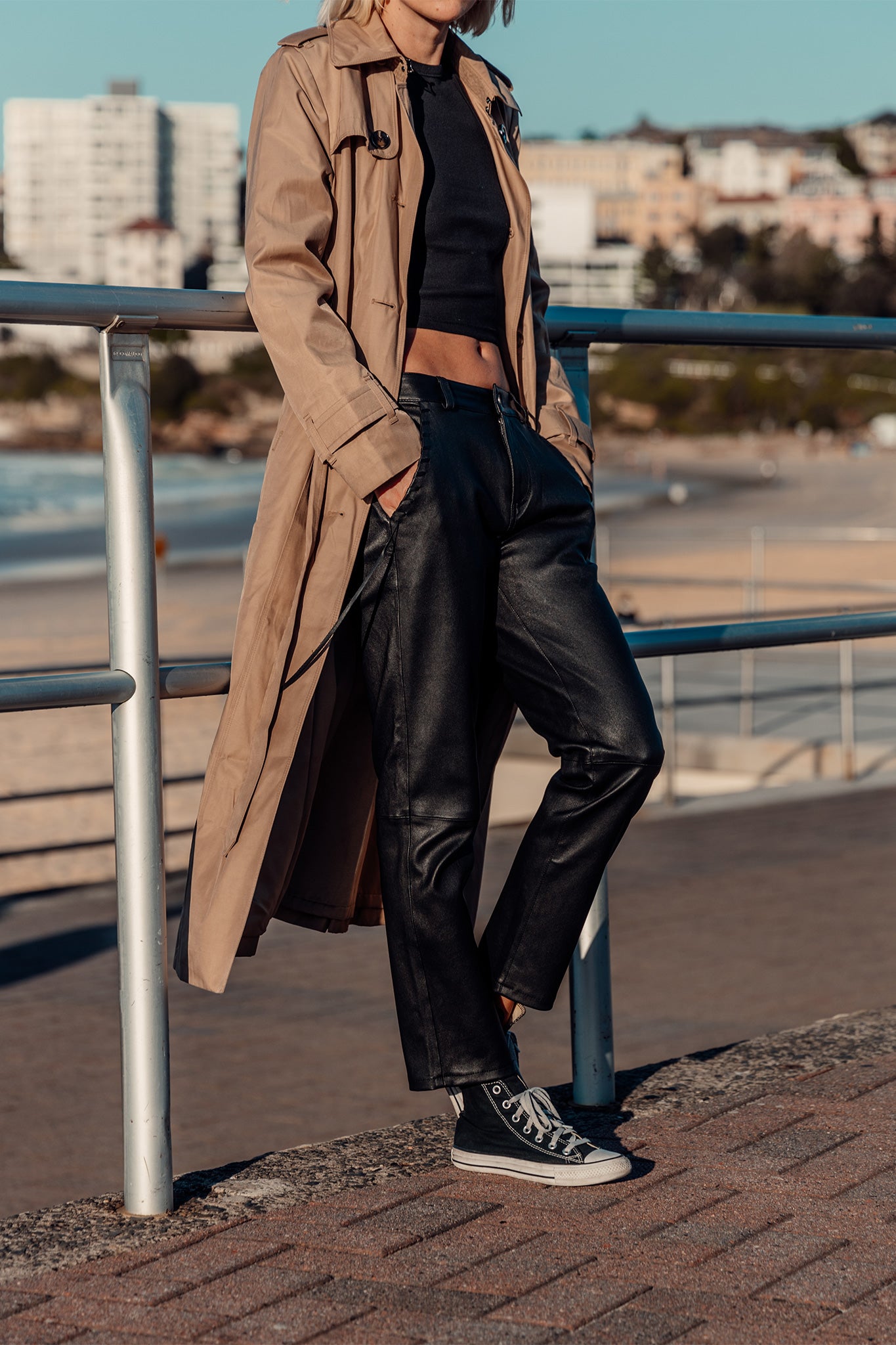 The Bondi Slouch Pant Black Stretch Leather