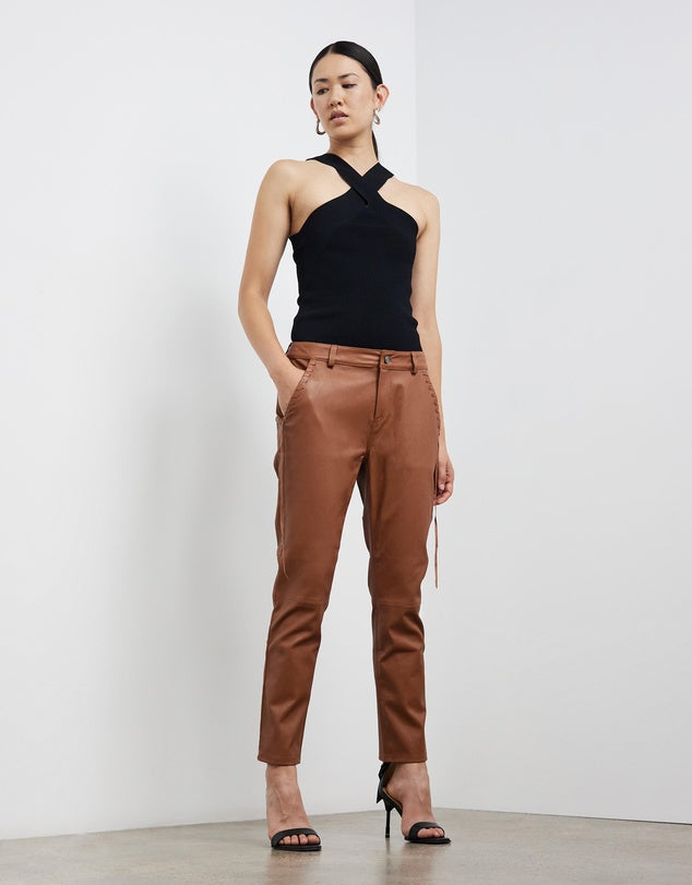 The Bondi Slouch Pant Golden Brown Stretch Leather