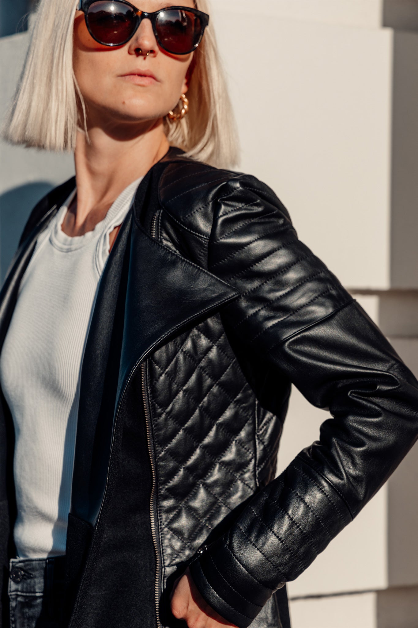 Leather and sale wool jacket womens