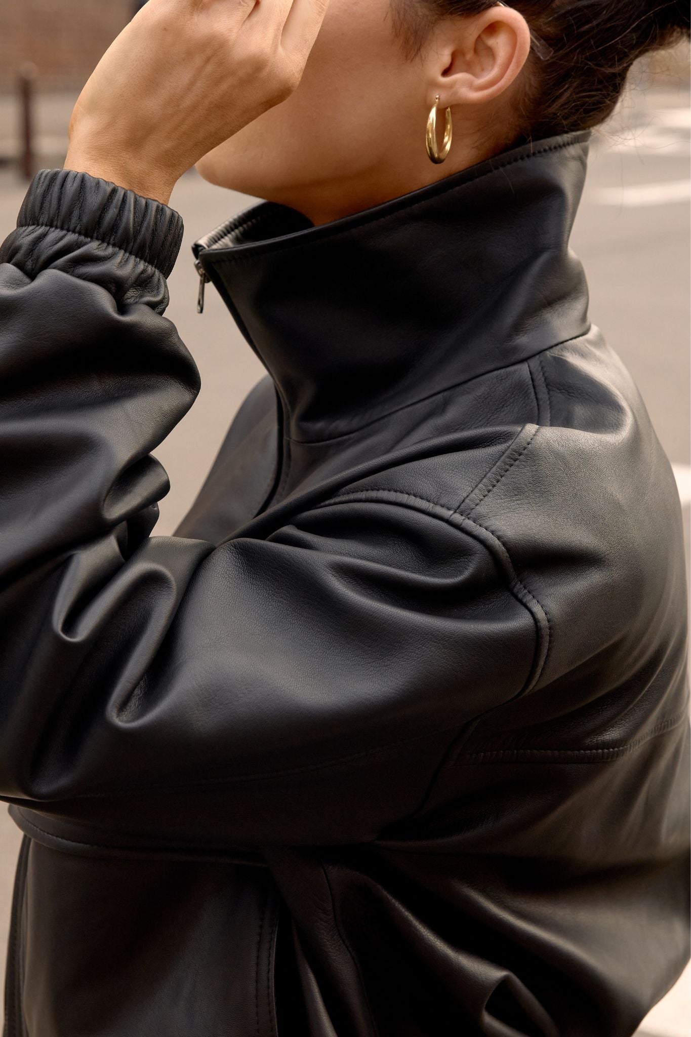 Bedford Bomber Funnel Neck Jacket Black Leather