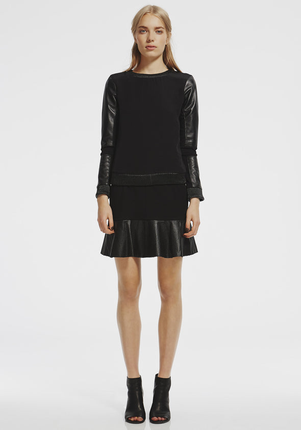 Rockett Skirt perforated Black Leather & Ponti - SAMPLE