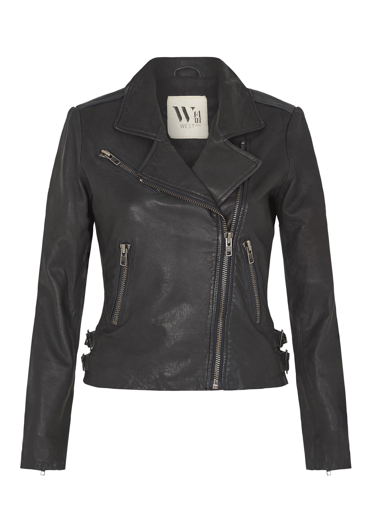 The New Yorker Motor Jacket Worn In Charcoal Leather