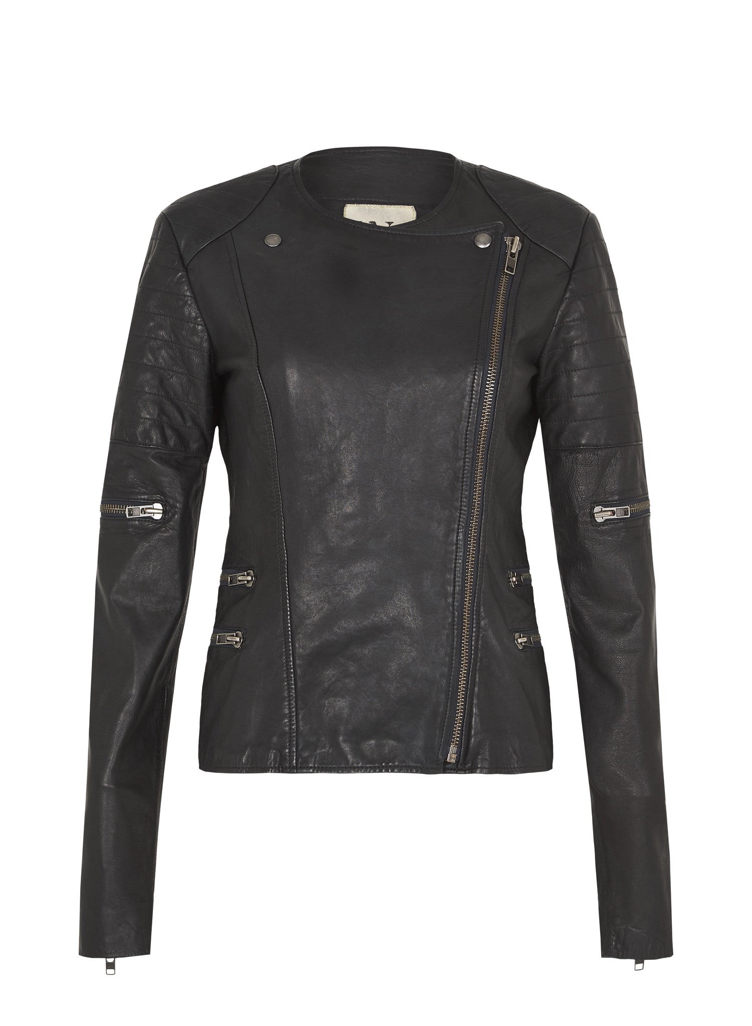 Greenwich Street Motor Jacket Worn In Charcoal Leather - SAMPLE