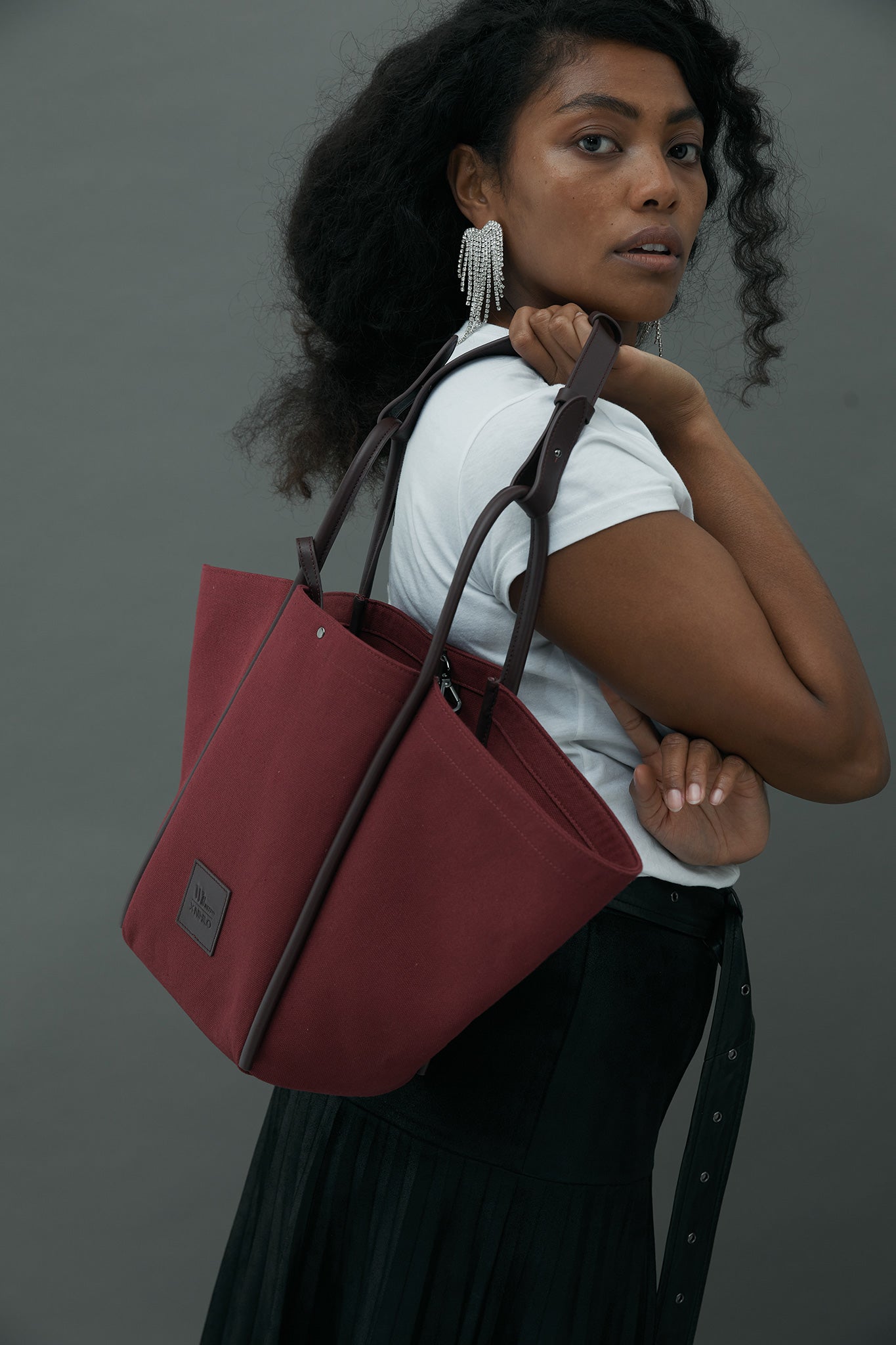 Fifth Avenue Tote Shoulder Bag Burgundy Canvas & Leather