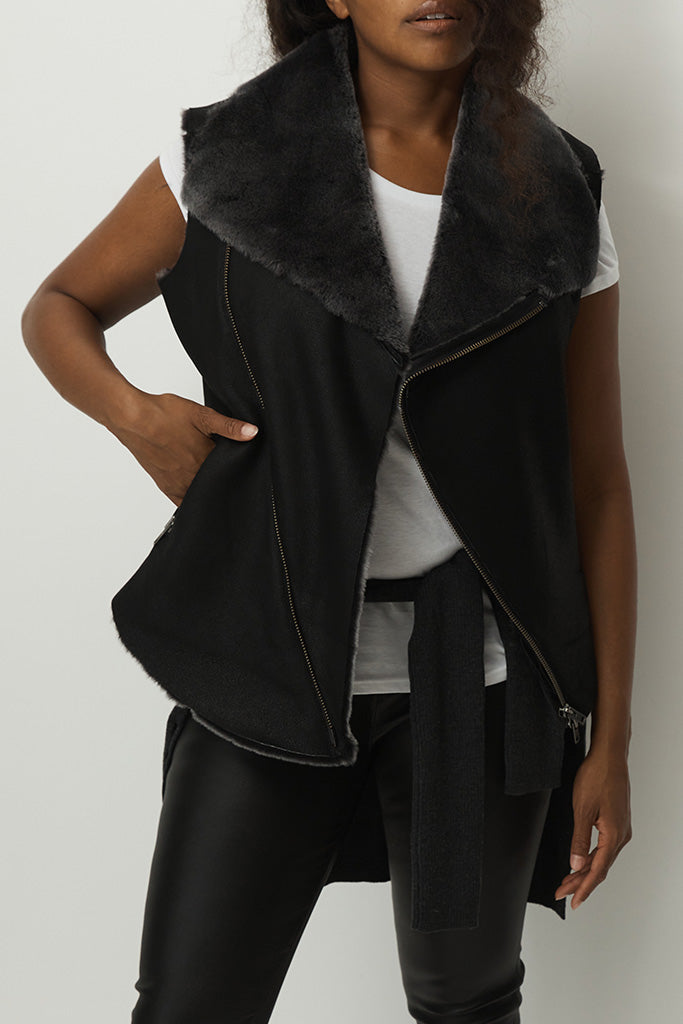 Nolita Drape Vest Black Shearling