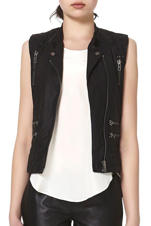 Chelsea Quilted Vest Black Leather - SAMPLE