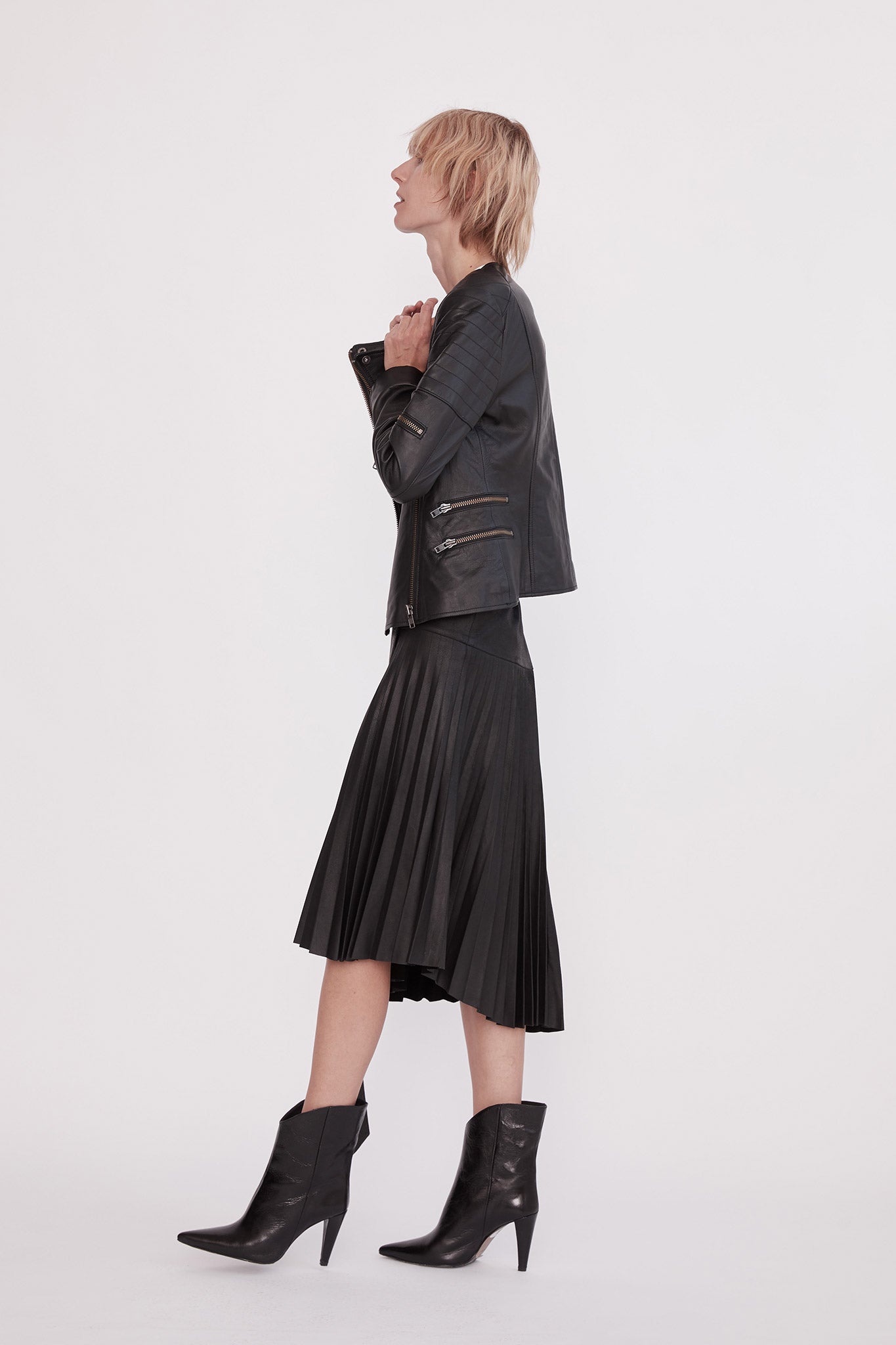 The Park Avenue Pleat Black Womens Leather Skirt Made By West14th 