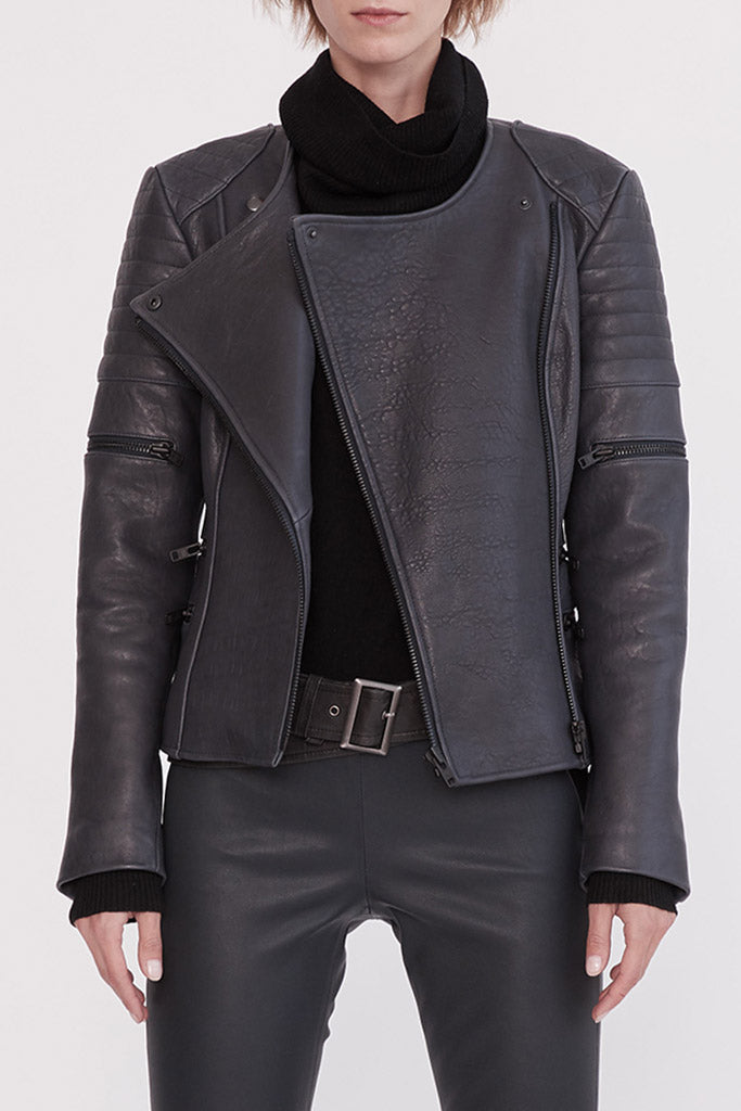 Greenwich Street Motor Jacket in Bubble Ink Leather - SAMPLE