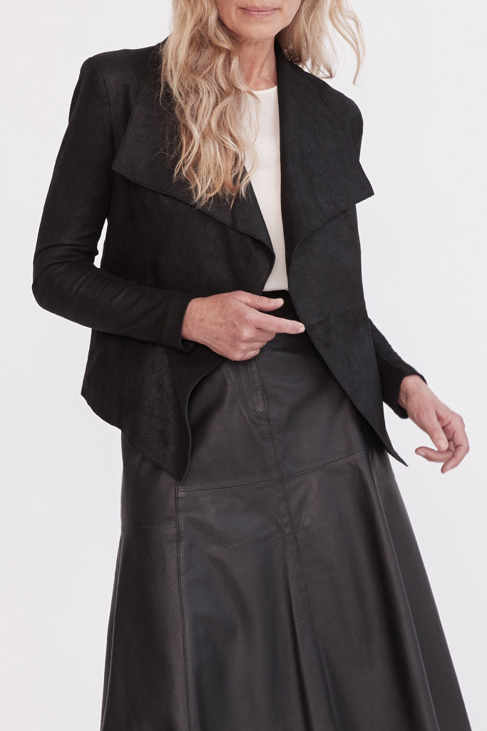 Isabella on Columbus Clean Drape Jacket Distressed Black Leather