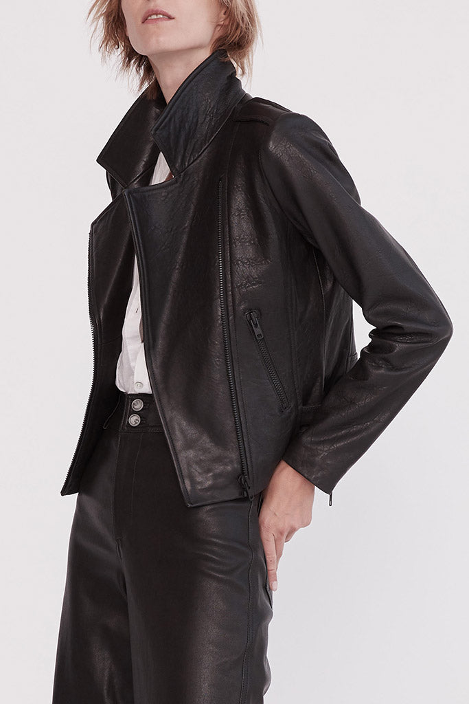 The New Yorker Motor Black Womens Lambskin Leather Jacket by