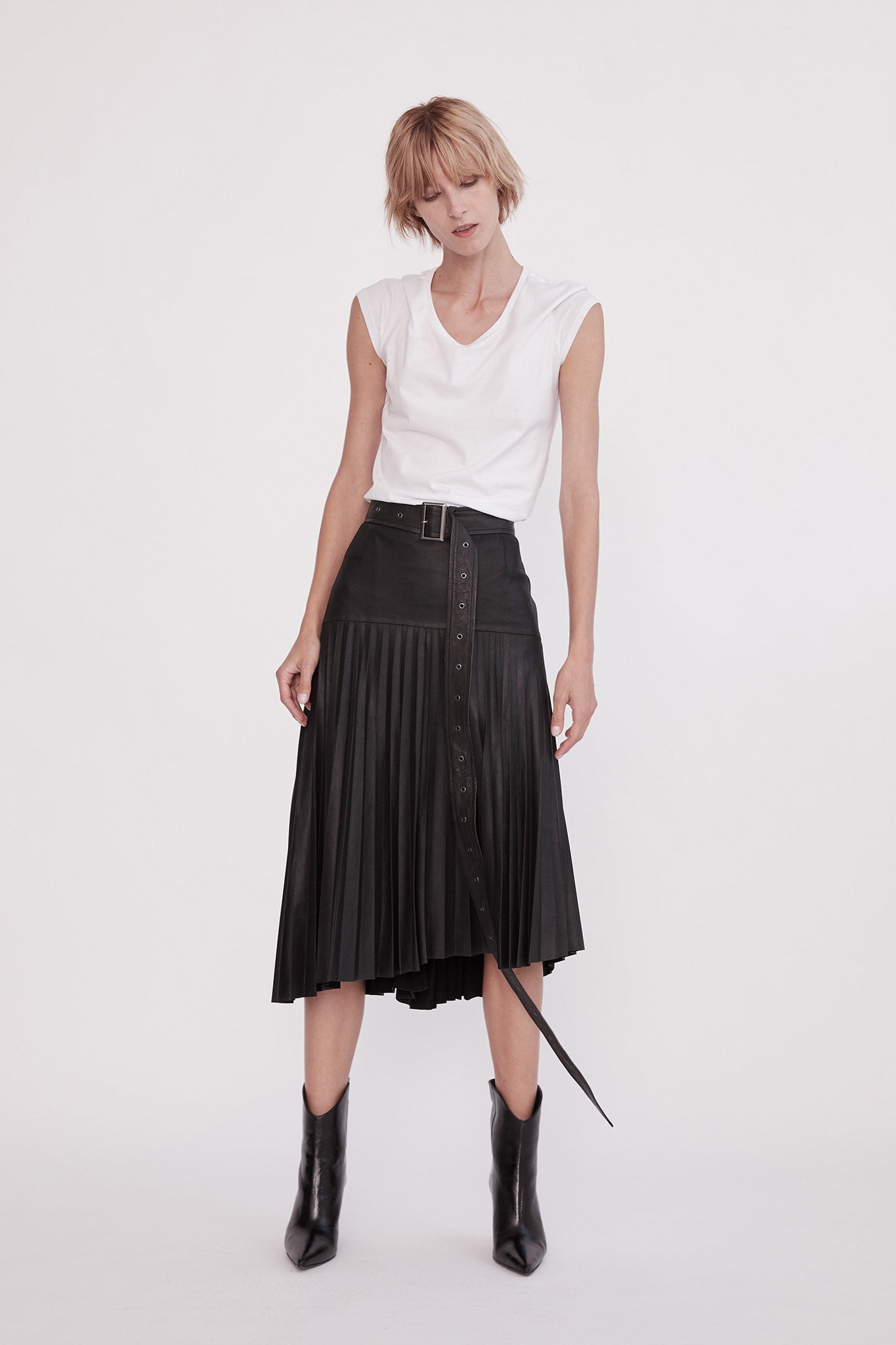 Green leather pleated on sale skirt