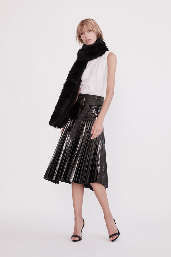 Park Avenue Pleat Skirt Glossy Black Leather