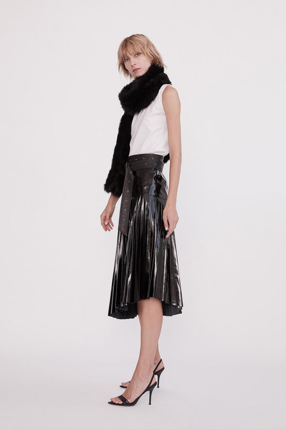 Park Avenue Pleat Skirt Glossy Black Leather