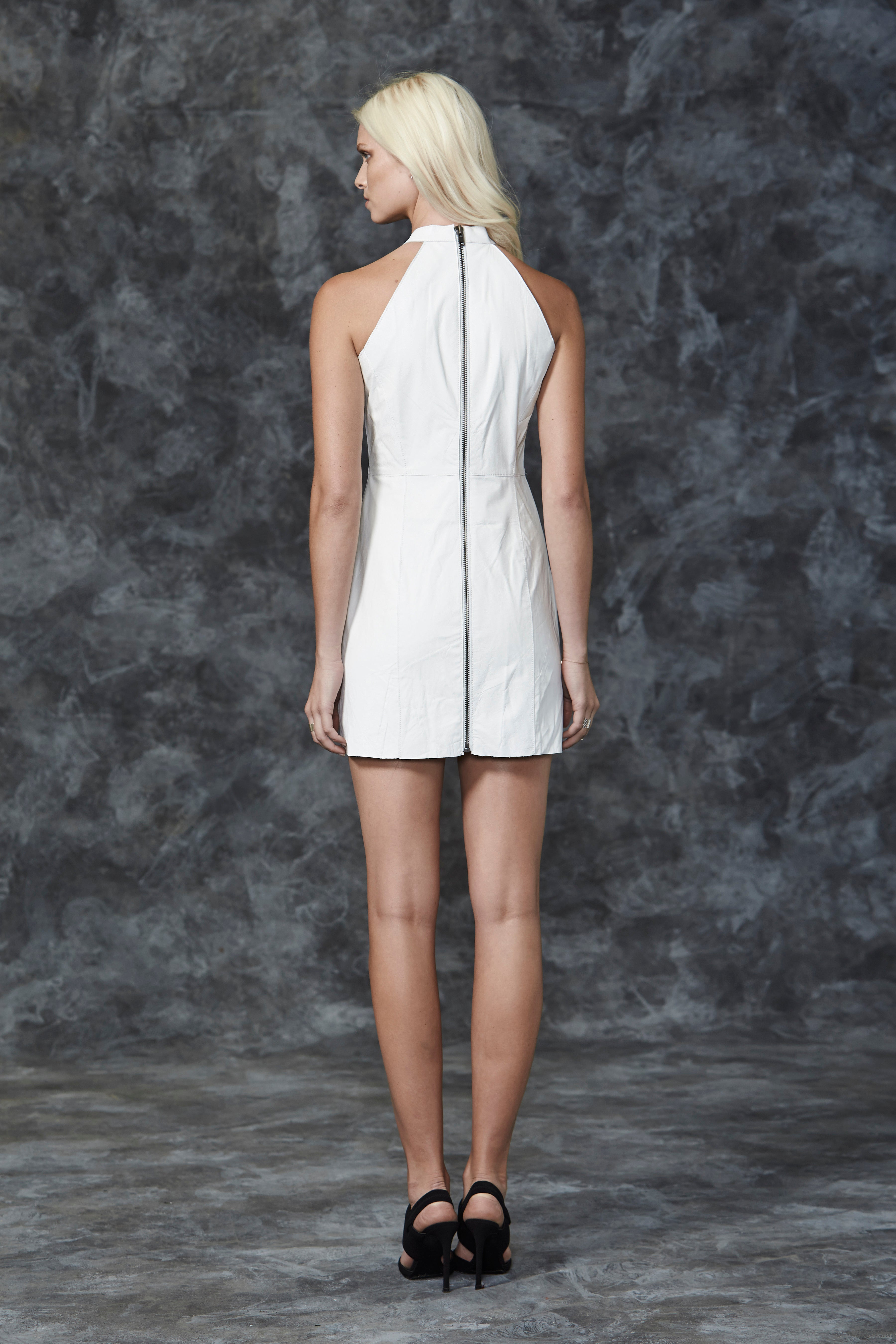 Little West 12th Leather Dress in Cloud White Leather - SAMPLE