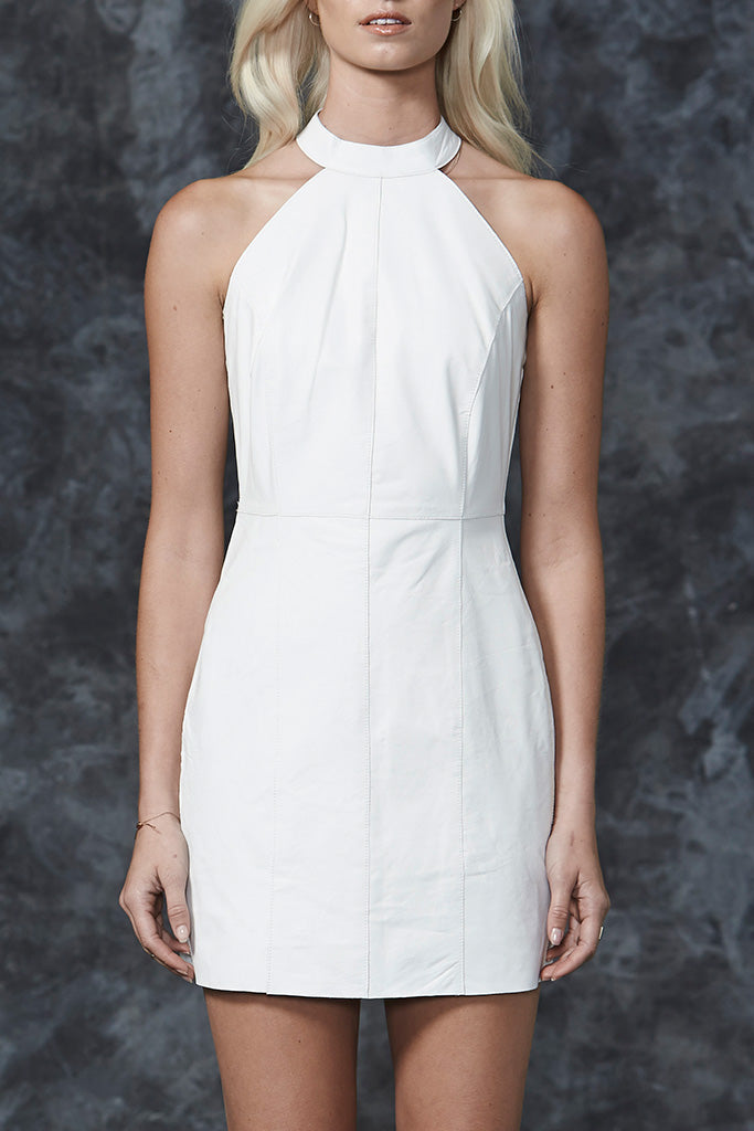 Little West 12th Leather Dress in Cloud White Leather - SAMPLE