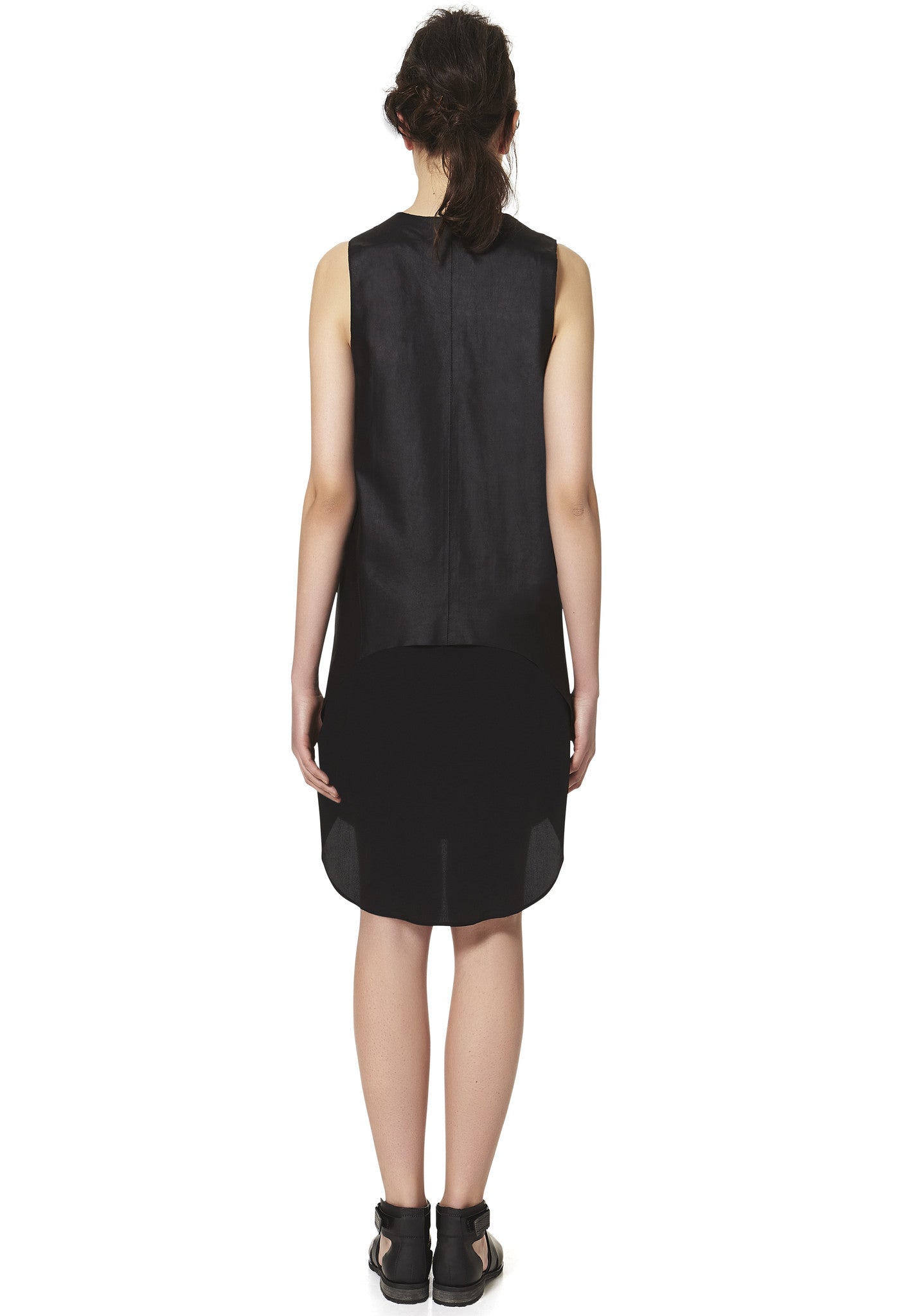 West 28th Street Layered Dress in Black Leather & Silk - SAMPLE