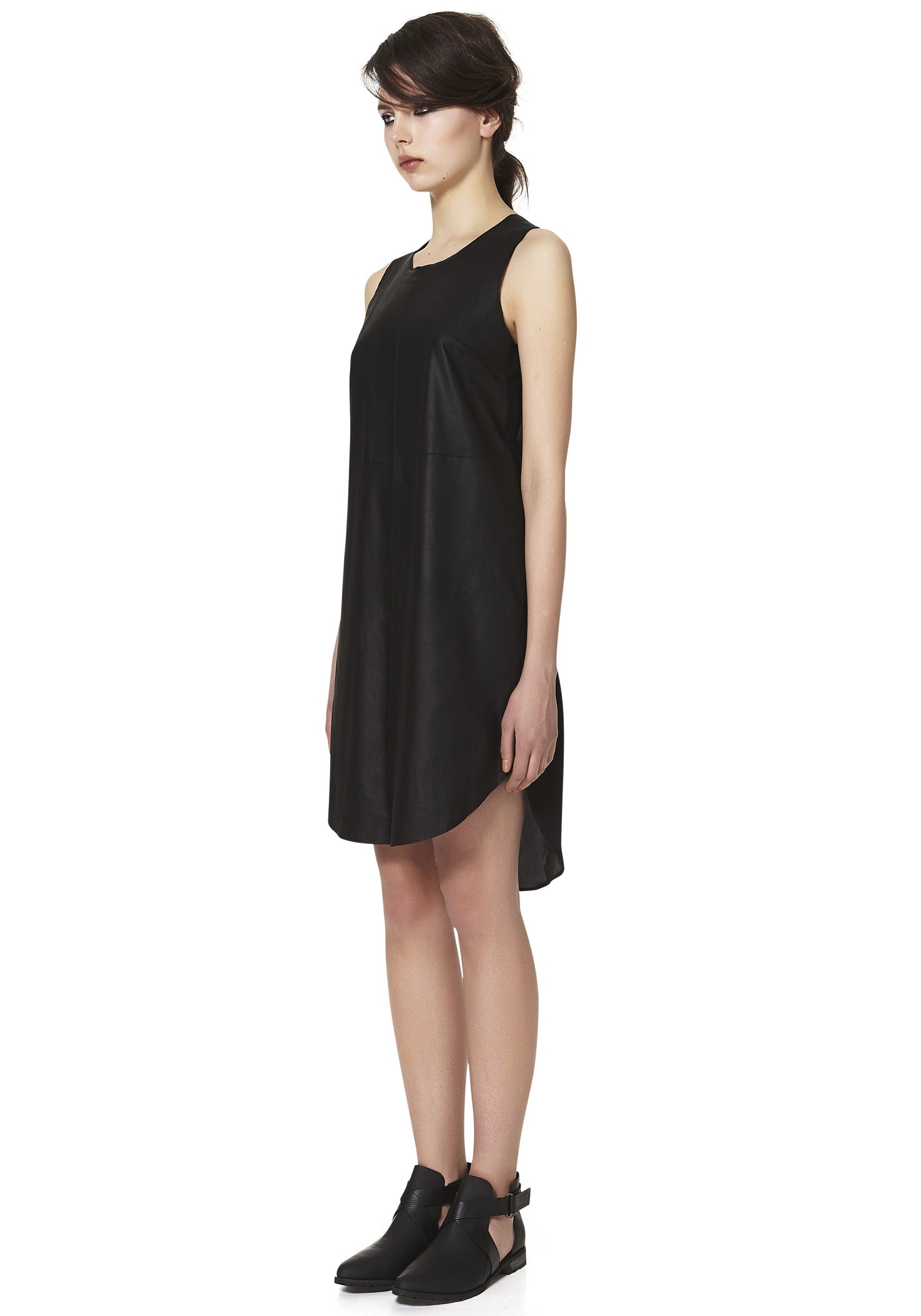 West 28th Street Layered Dress in Black Leather & Silk - SAMPLE