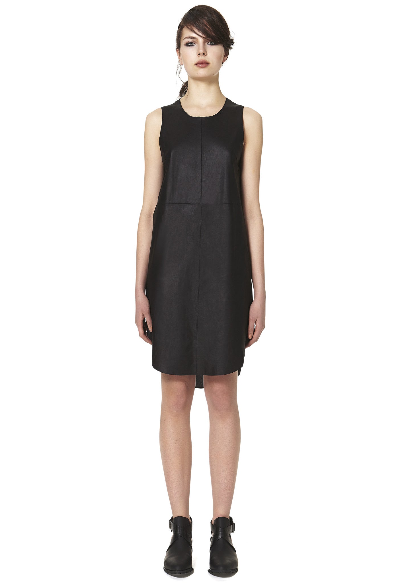 West 28th Street Layered Dress in Black Leather & Silk - SAMPLE