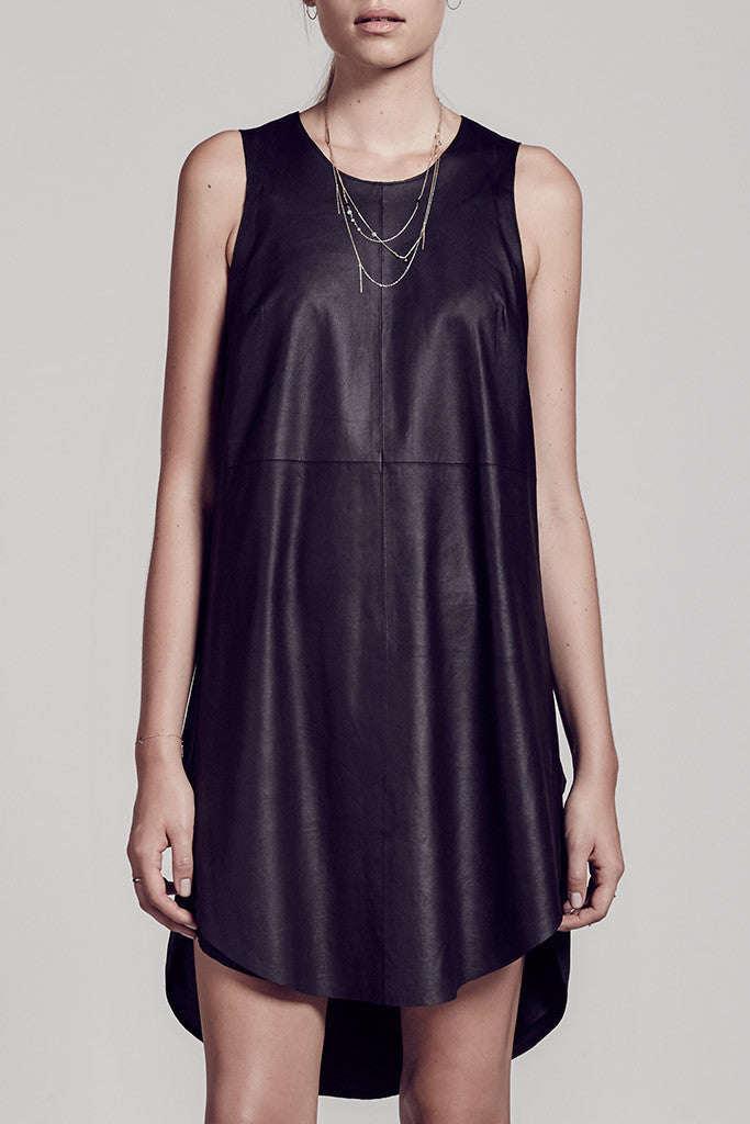 West 28th Street Layered Dress in Black Leather & Silk - SAMPLE