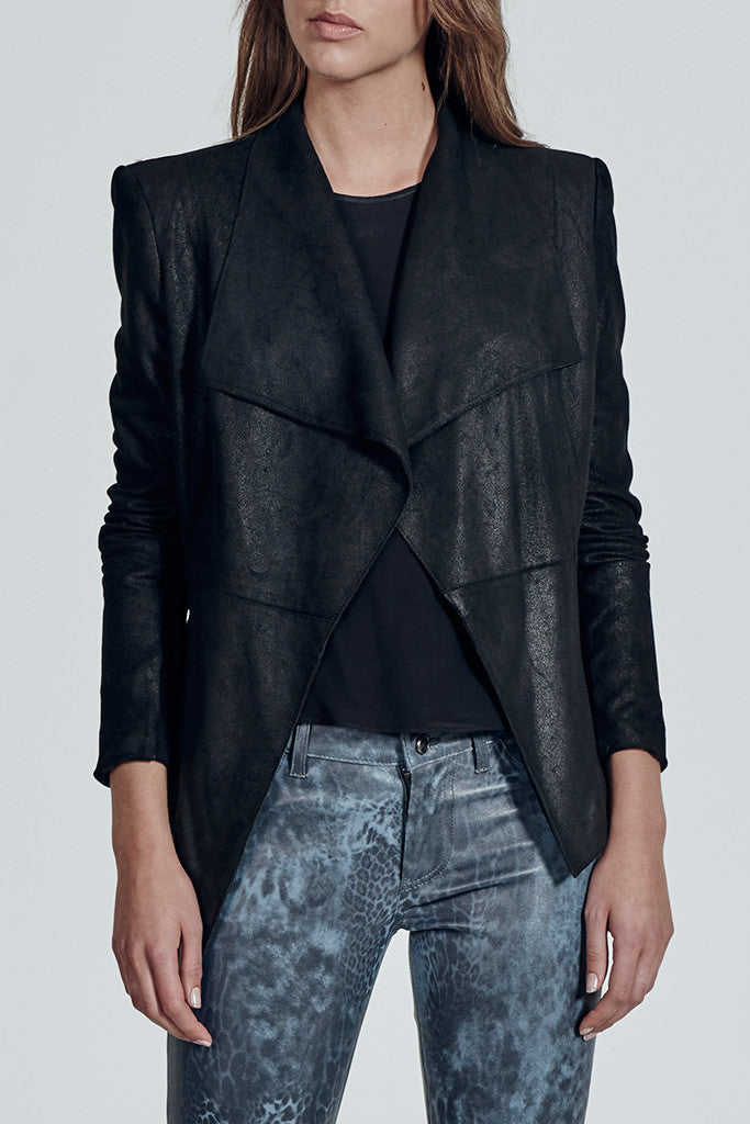 Isabella on Columbus Clean Drape Jacket Distressed Black Leather