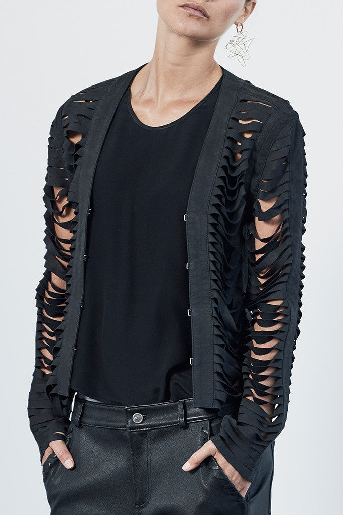 The Balmain Shredded Jacket Black Leather - SAMPLE