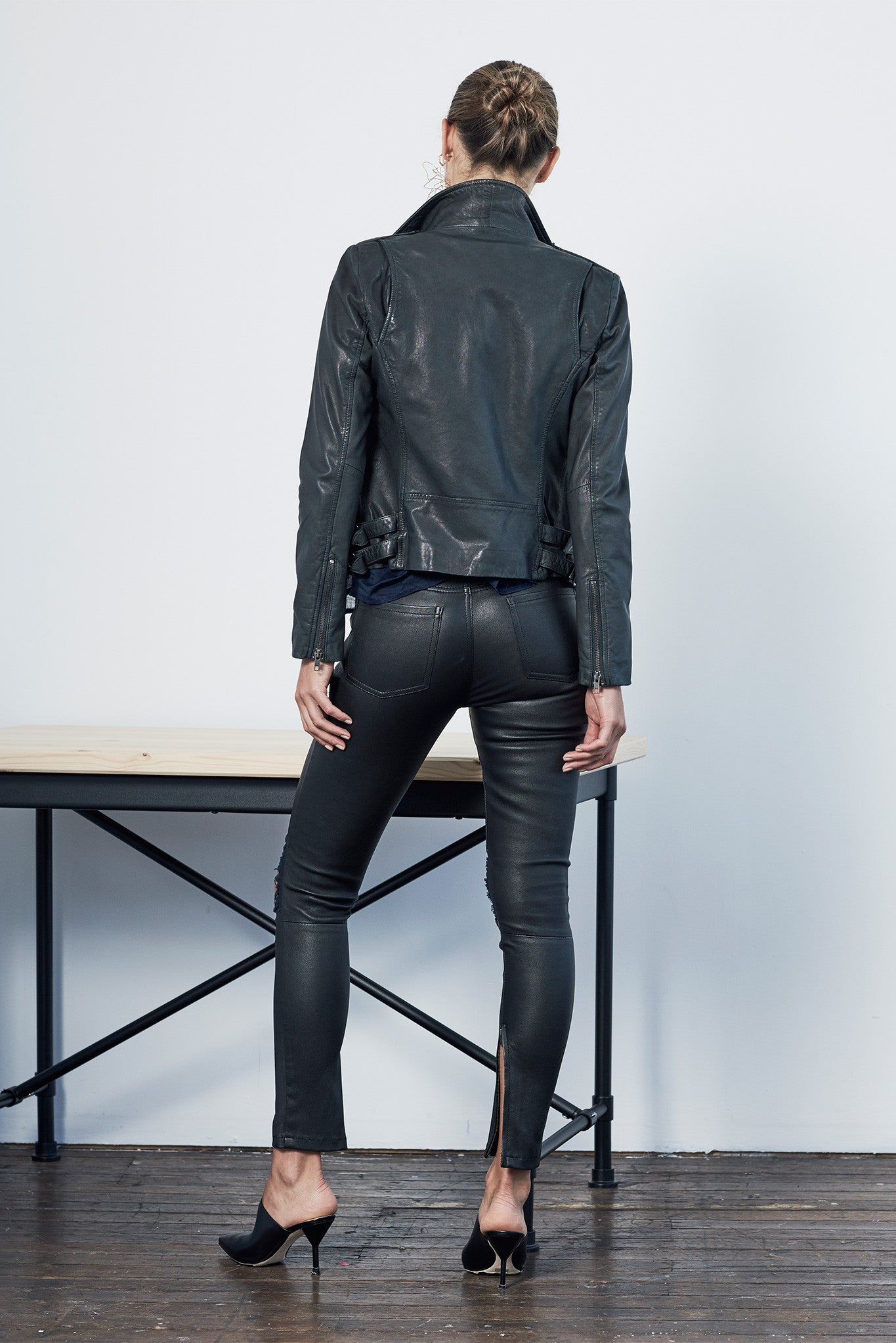 The New Yorker Motor Jacket Worn In Charcoal Leather