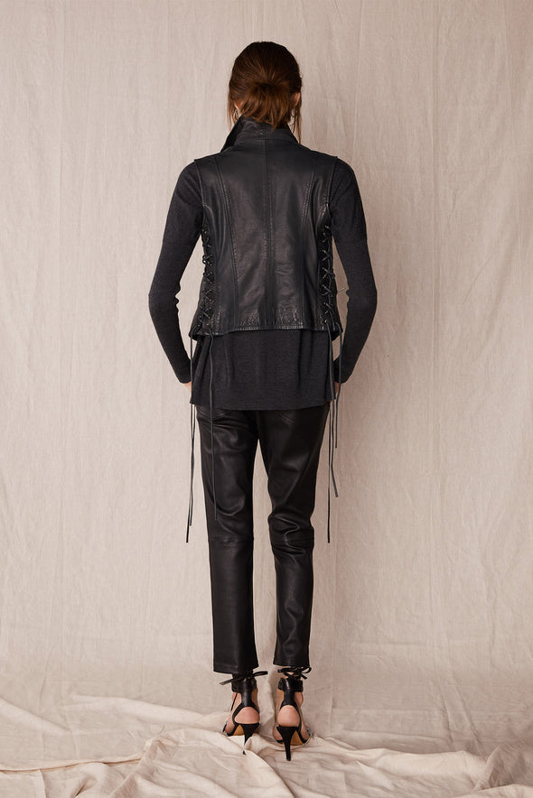 The Bondi Slouch Pant Black Stretch Leather