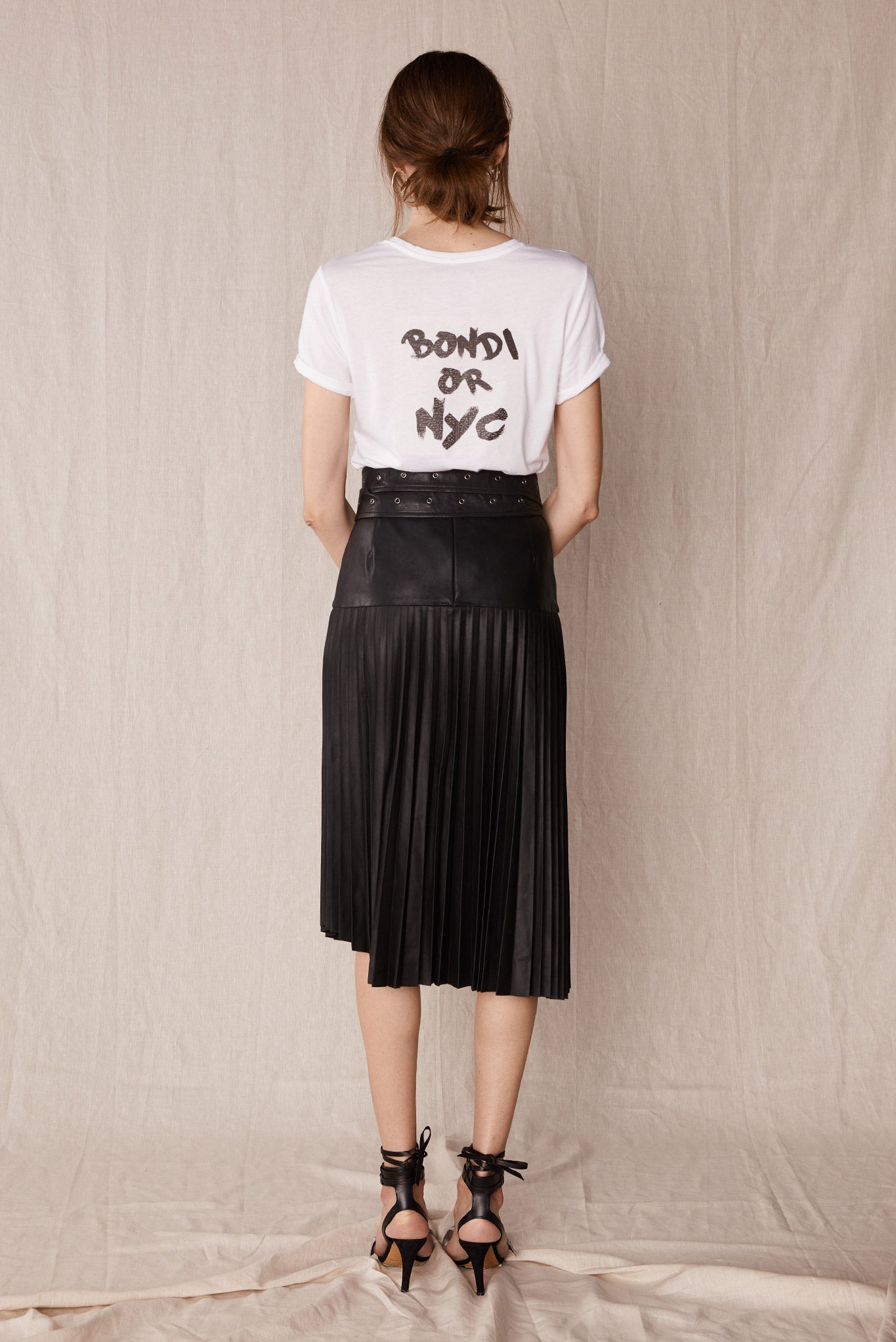 Oasis black faux on sale leather pleated midi skirt