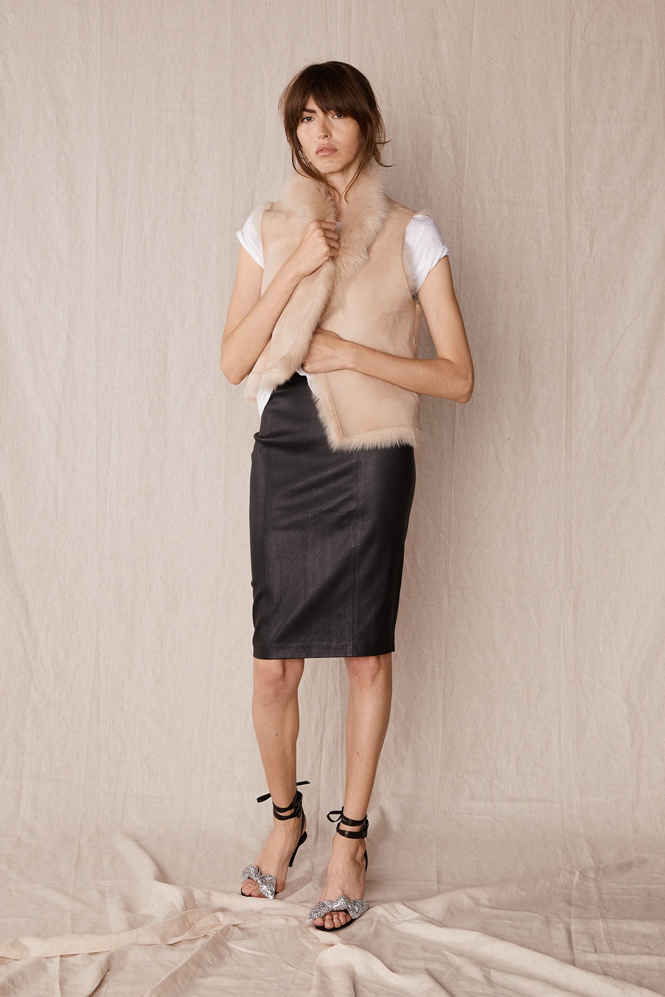 The Americano Pencil Skirt in Black Stretch Leather - SAMPLE