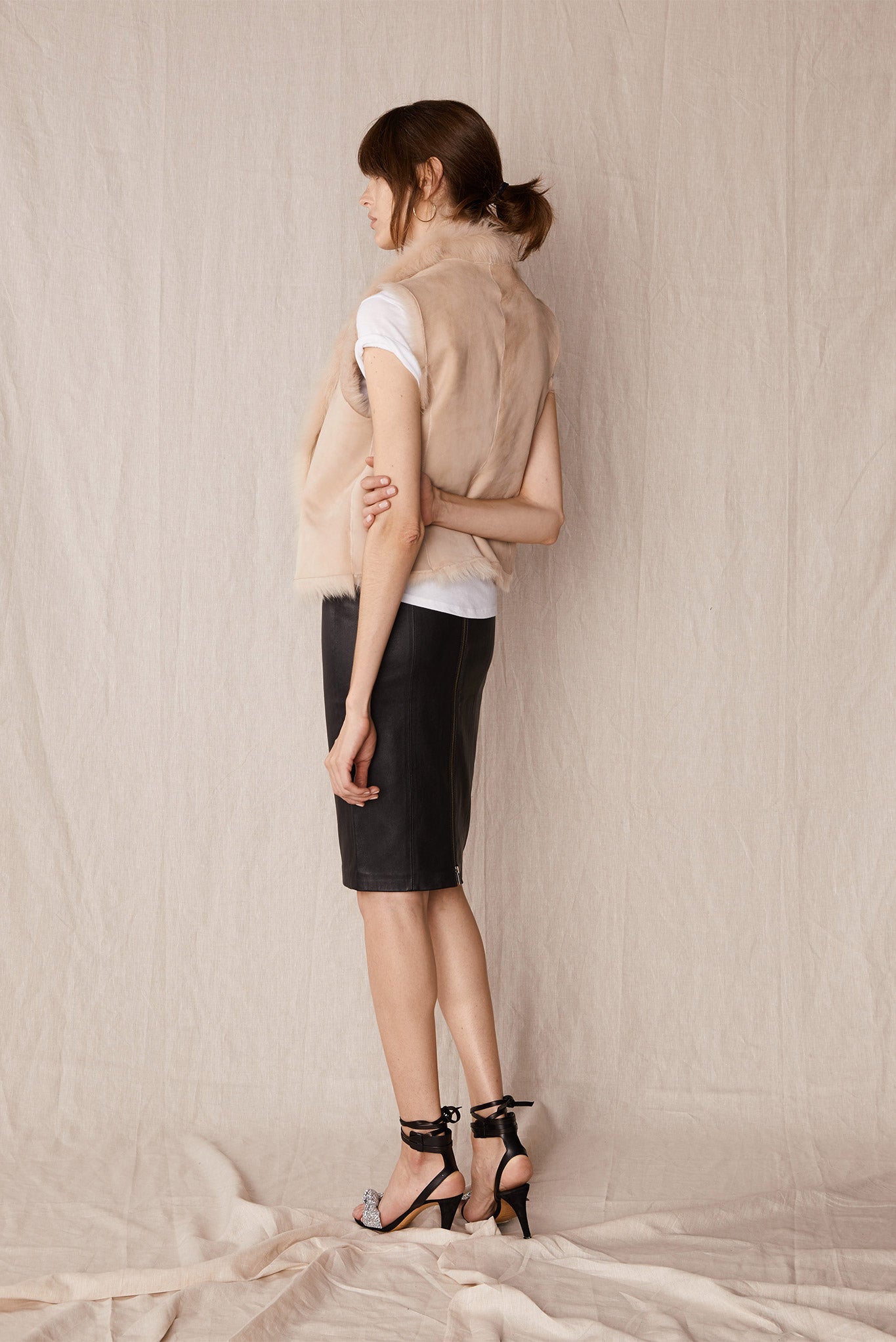 The Americano Pencil Skirt in Black Stretch Leather - SAMPLE