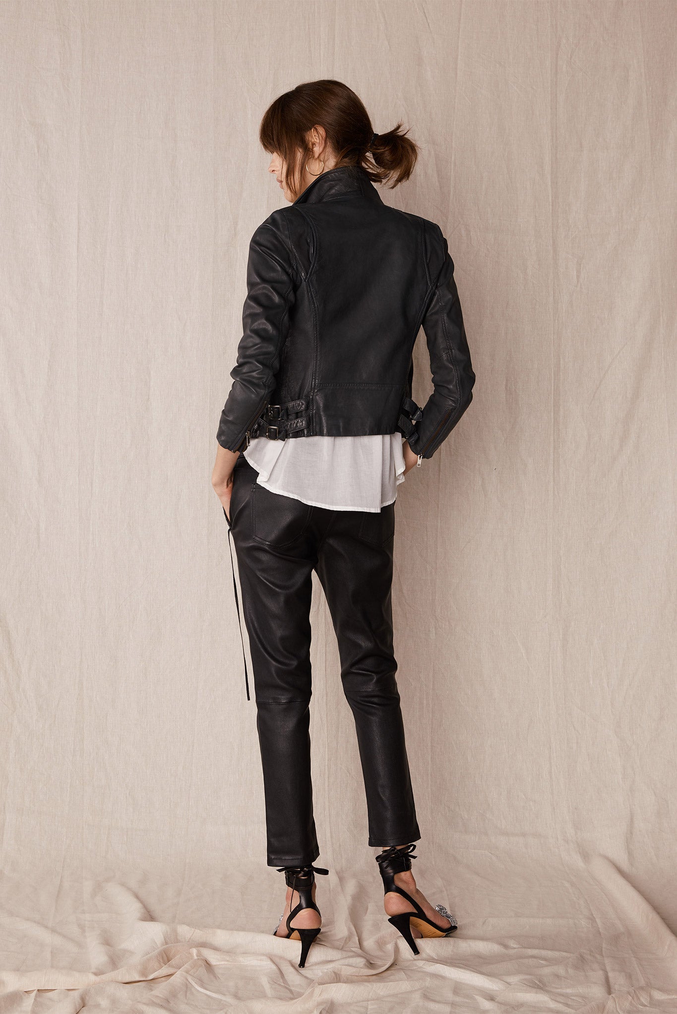 The New Yorker Motor Jacket Worn In Charcoal Leather