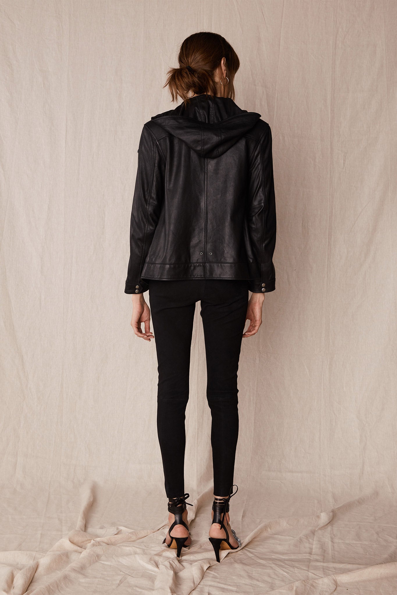 Union Square Hooded Bomber Black Leather - SAMPLE