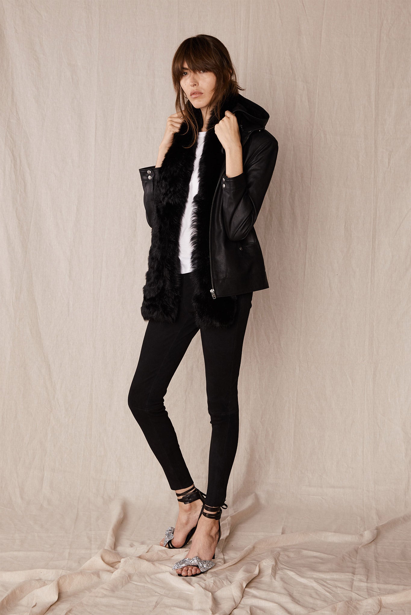 Union Square Hooded Bomber Black Leather - SAMPLE