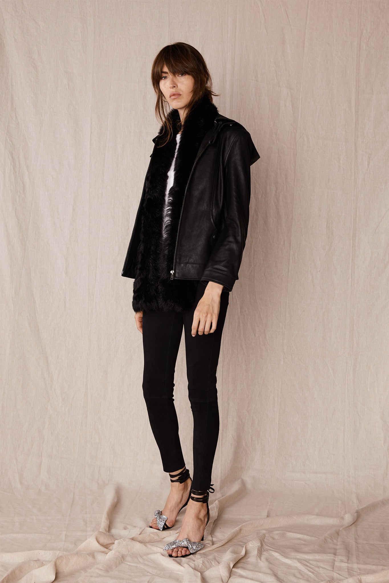 Union Square Hooded Bomber Black Leather - SAMPLE