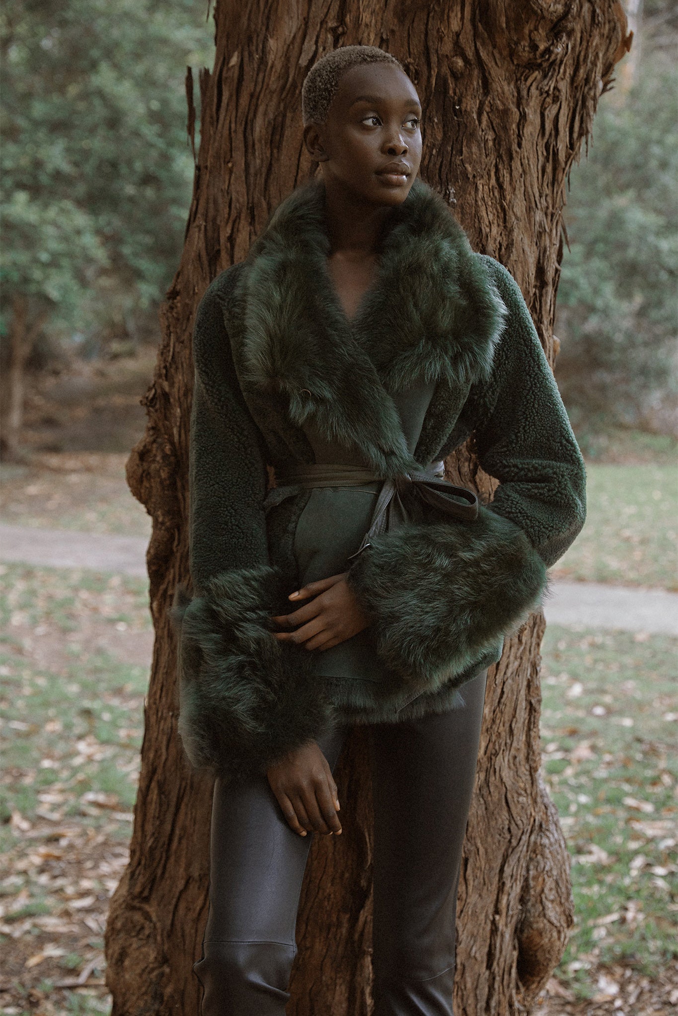 Spring Street Shearling Coat Moss Green Shearling