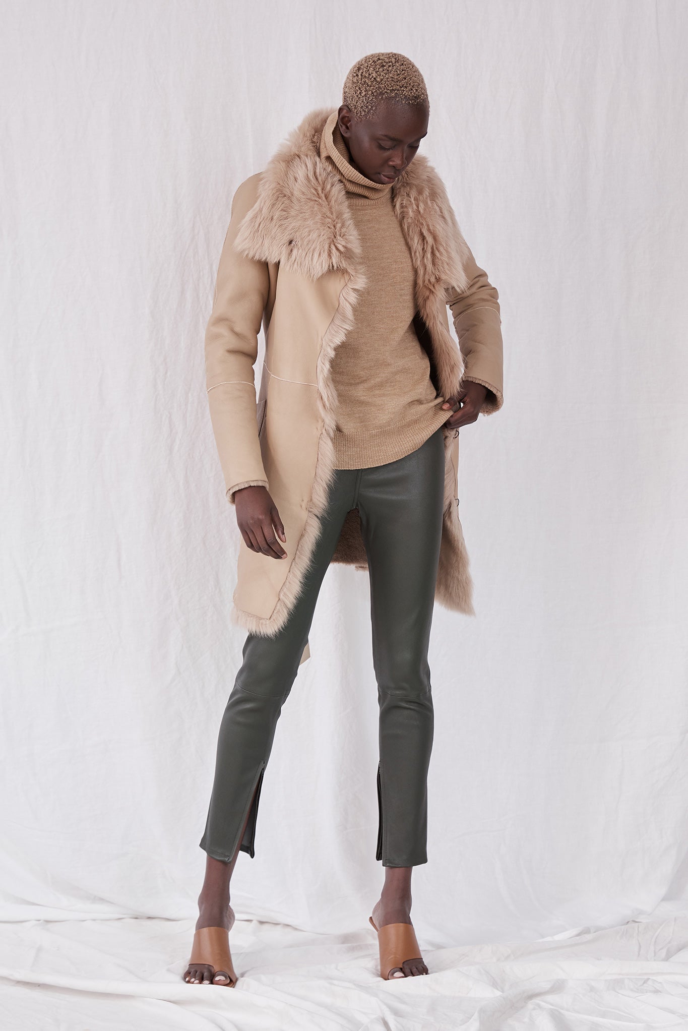 Camel cheap shearling coat