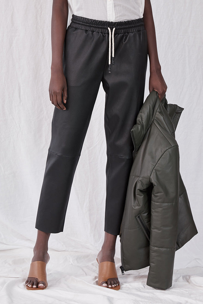 Downtown Track Pant Black Stretch Leather