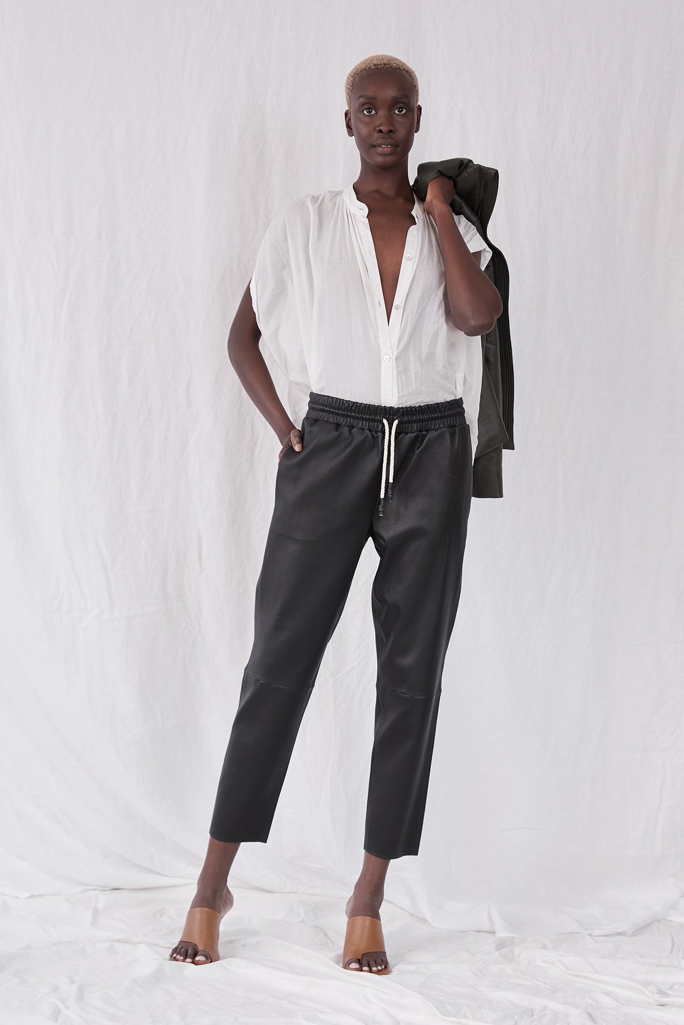 Downtown Track Pant Black Stretch Leather